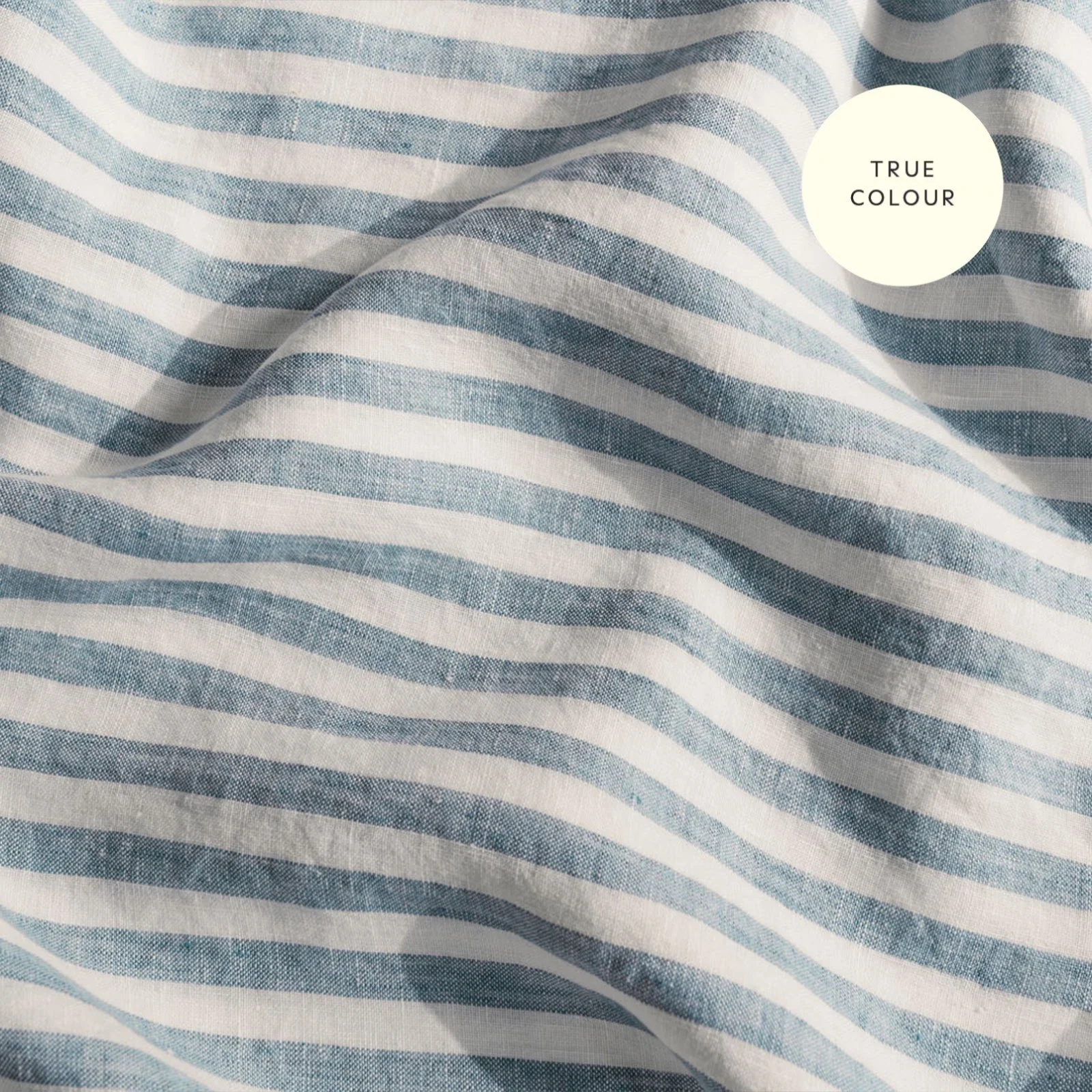 French Flax Linen Flat Sheet in Marine Blue Stripe - Image 8