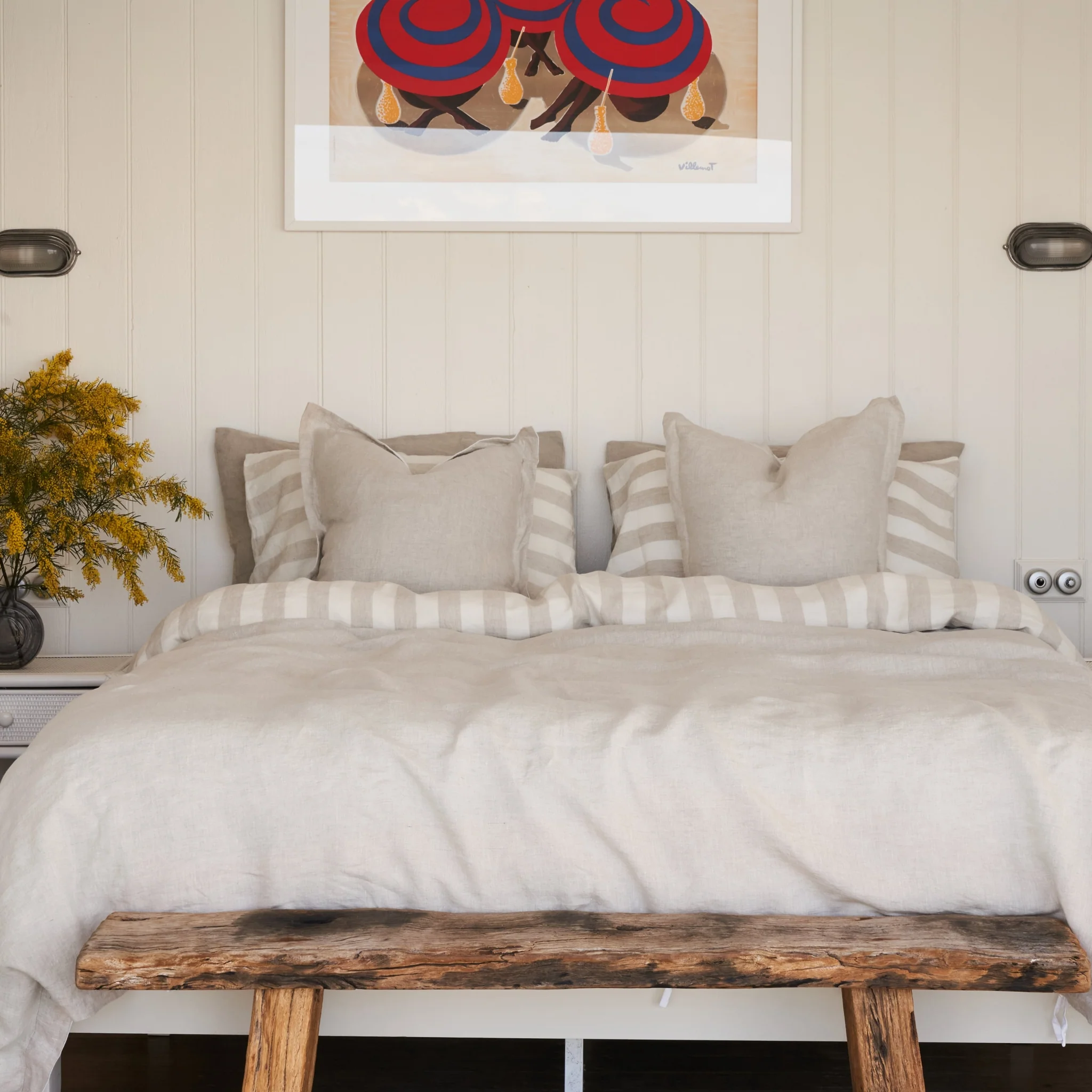 French Flax Linen Flat Sheet in Natural Thick Stripe - Image 7