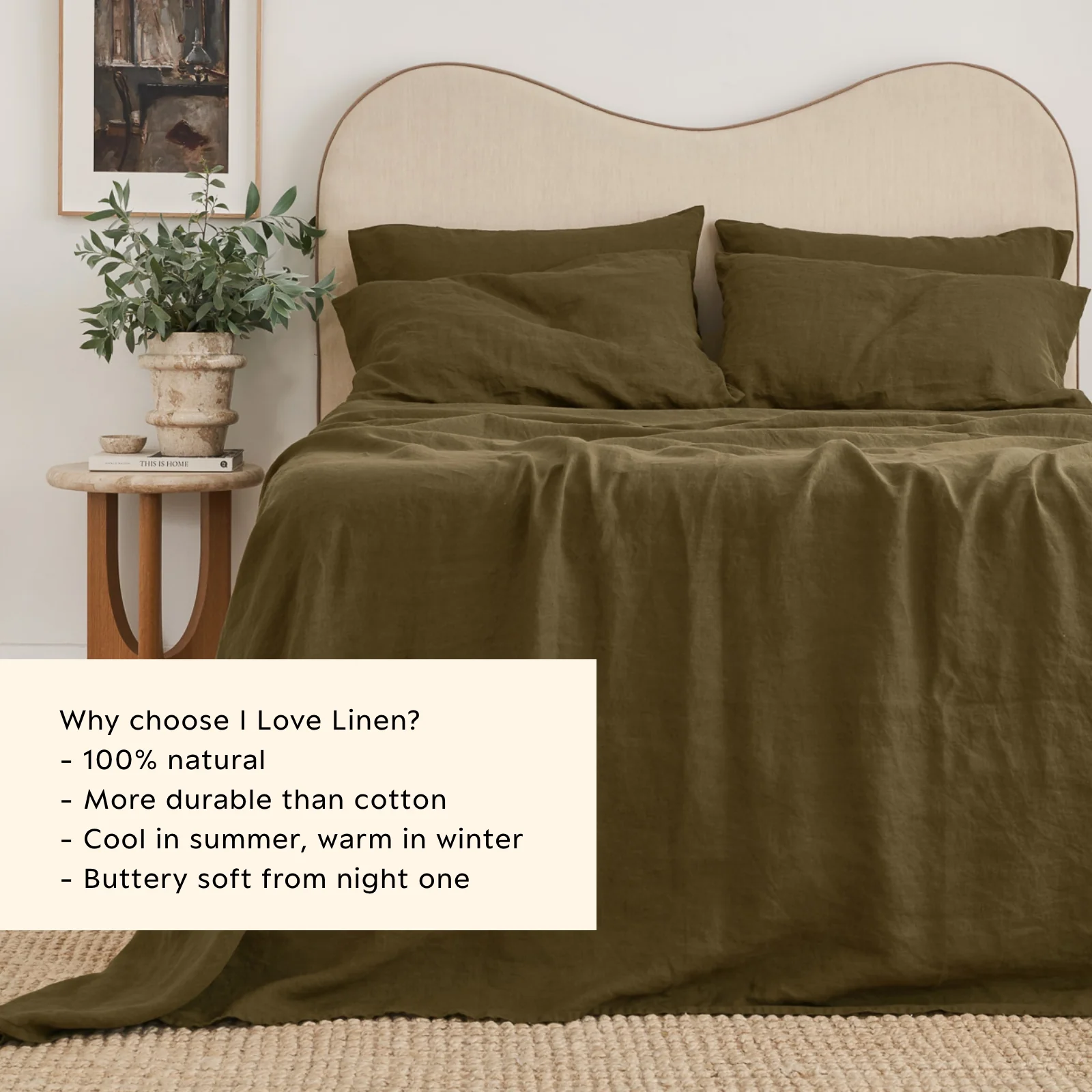 French Flax Linen Flat Sheet in Olive - Image 5