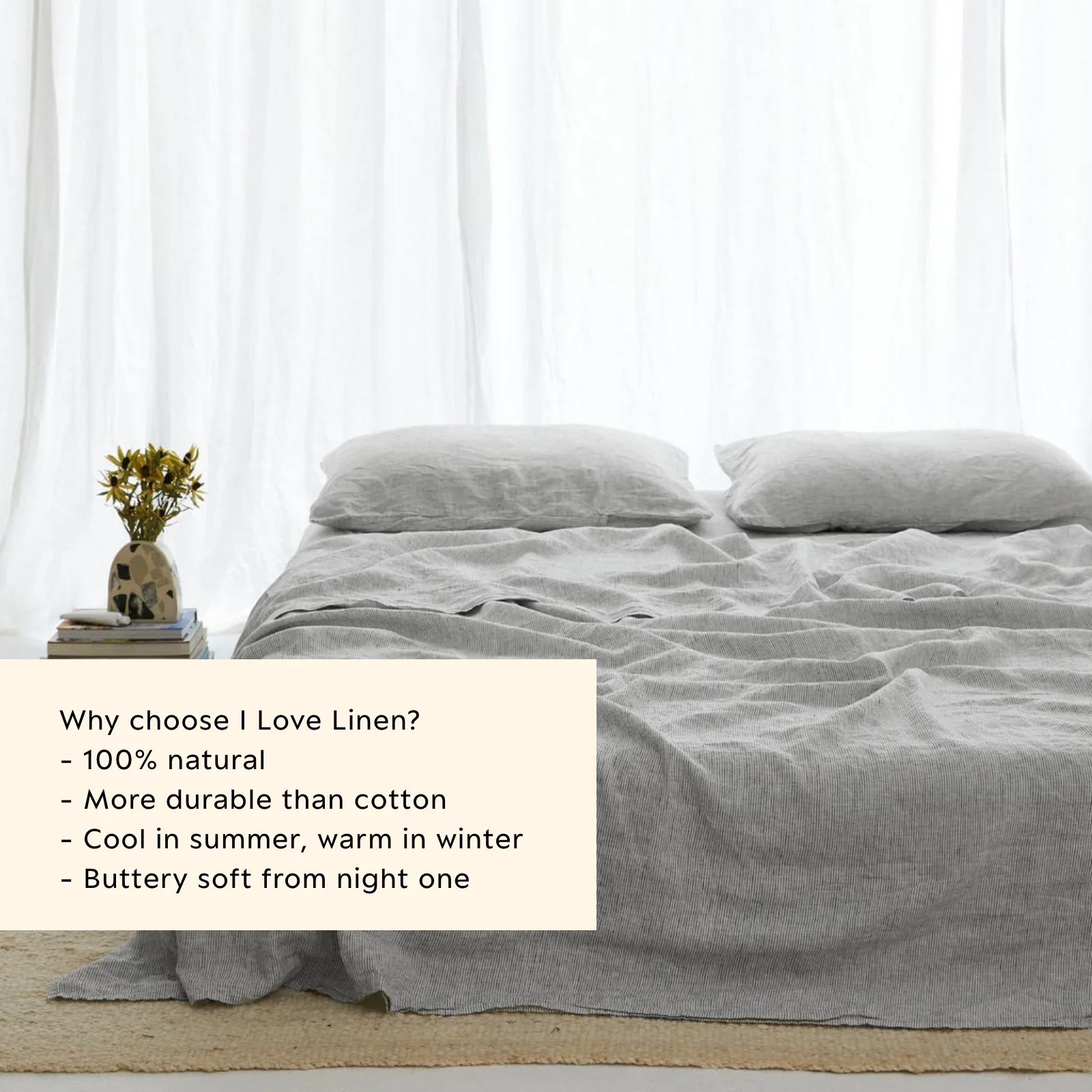 French Flax Linen Flat Sheet in Pinstripe - Image 4