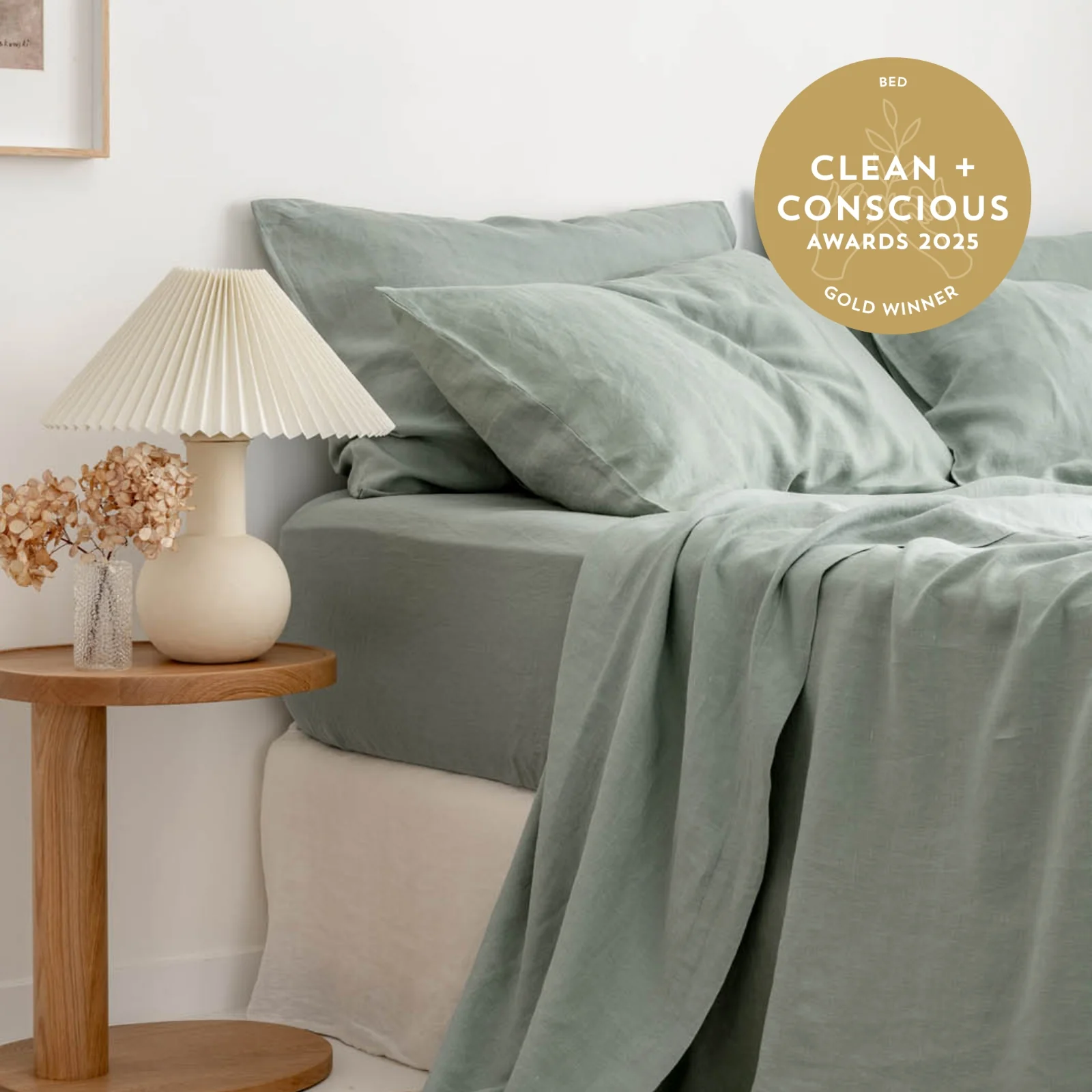 French Flax Linen Flat Sheet in Sage - Image 6