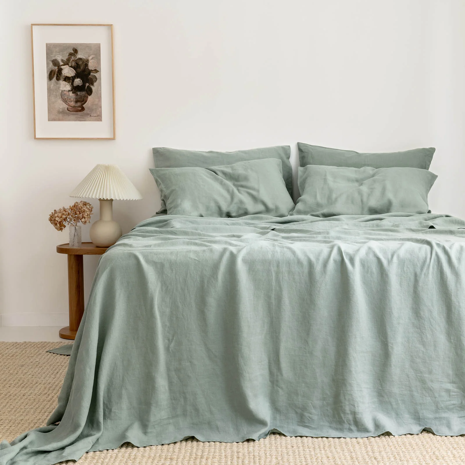 French Flax Linen Flat Sheet in Sage - Image 7