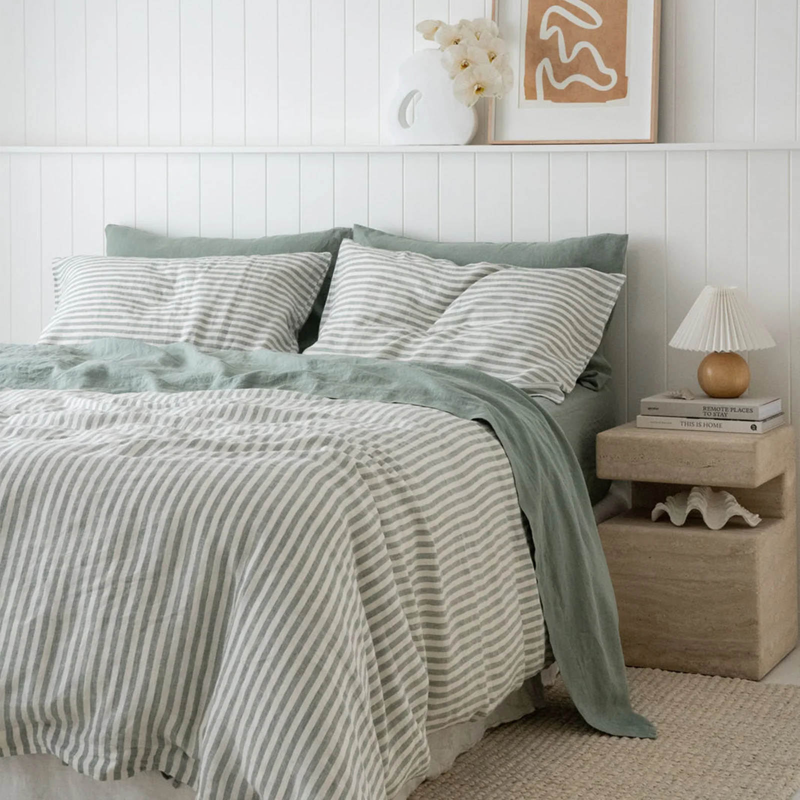 French Flax Linen Flat Sheet in Sage - Image 9