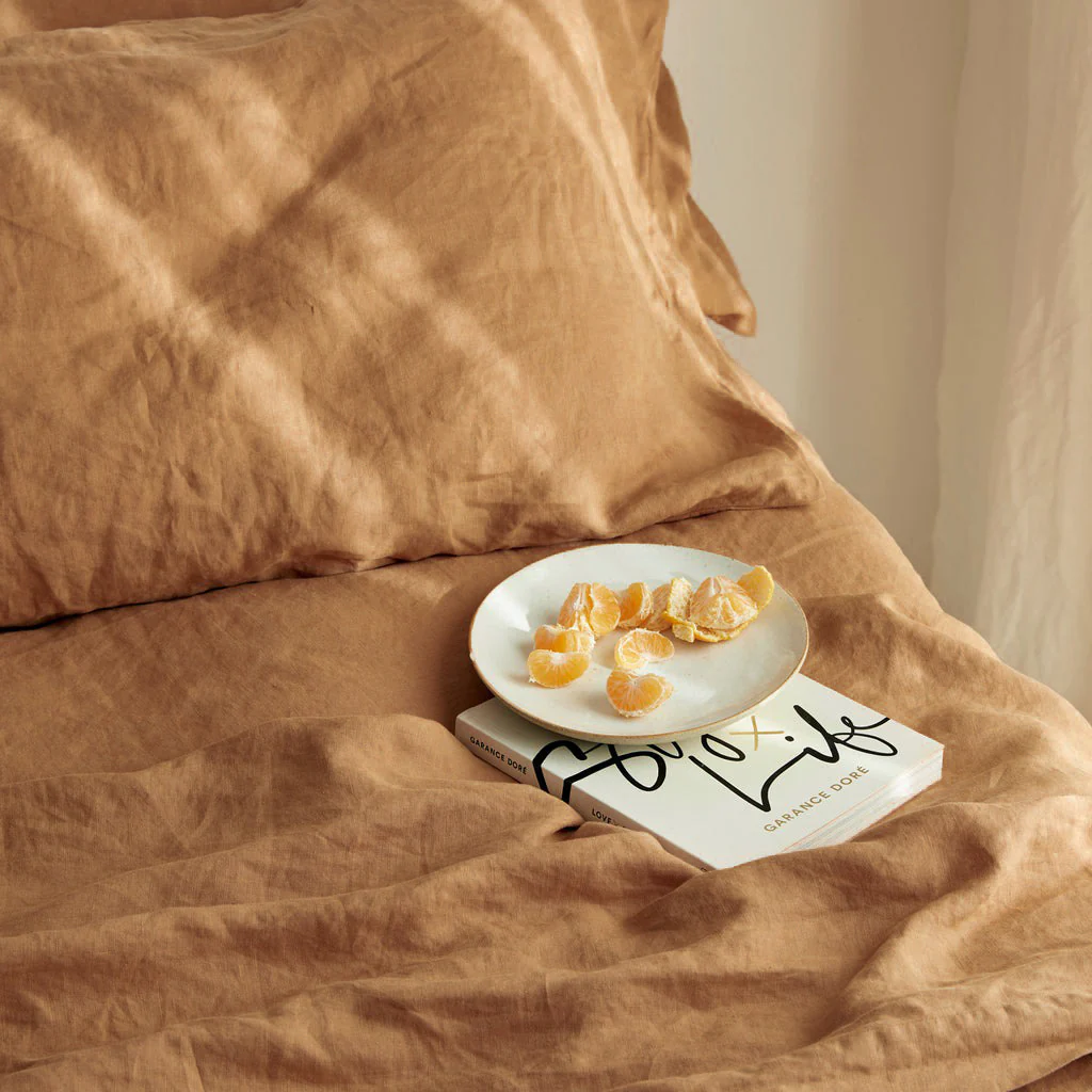 French Flax Linen Flat Sheet in Sandalwood - Image 4