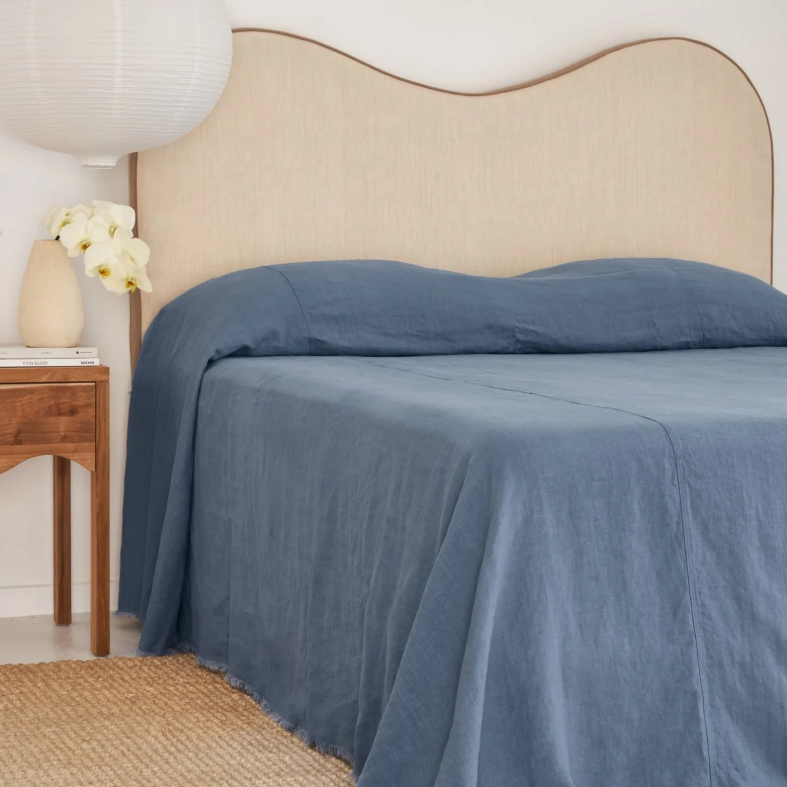 French Flax Linen Heavy Bed Cover in Ocean - Image 6