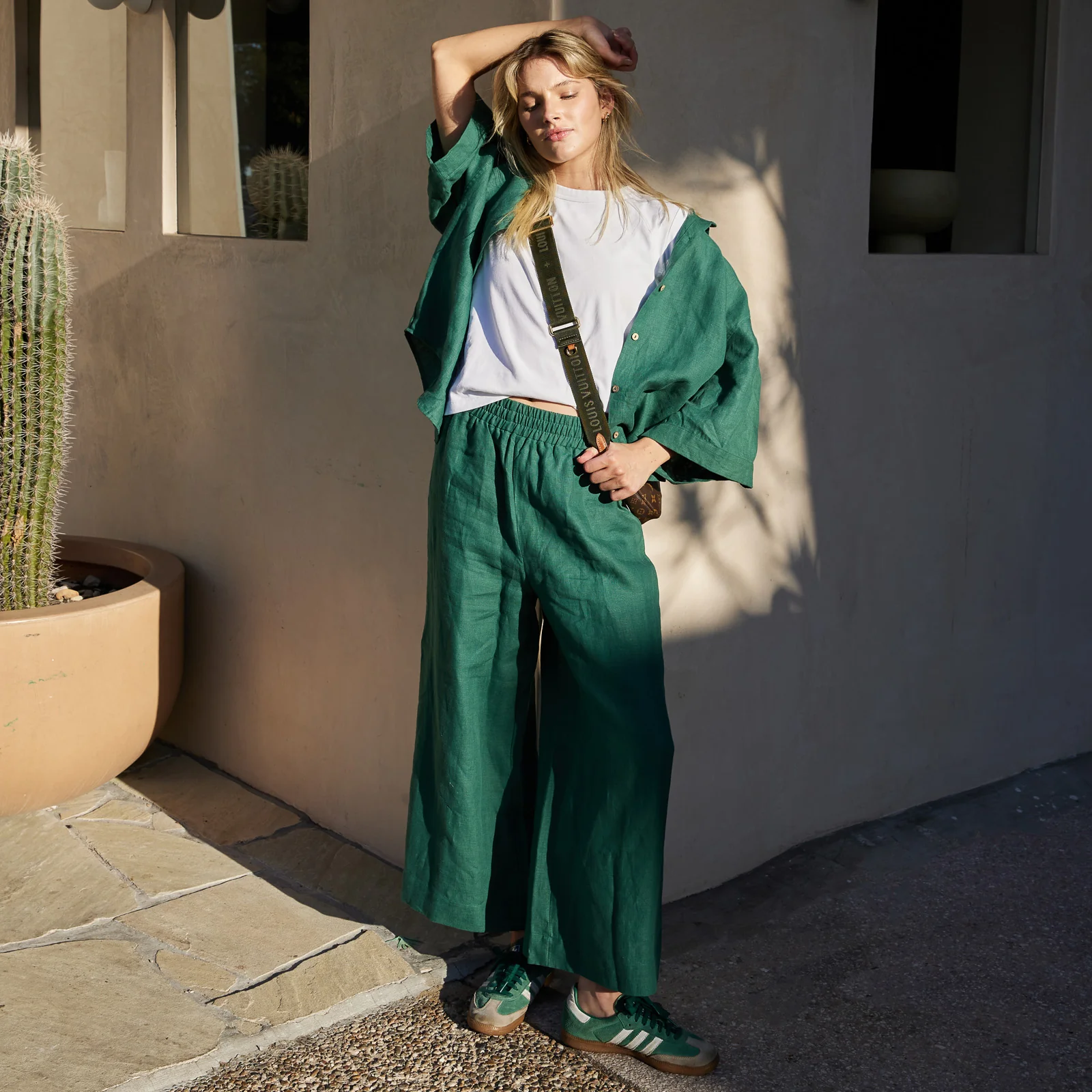 French Flax Linen Lounge Pant in Jade - Image 6