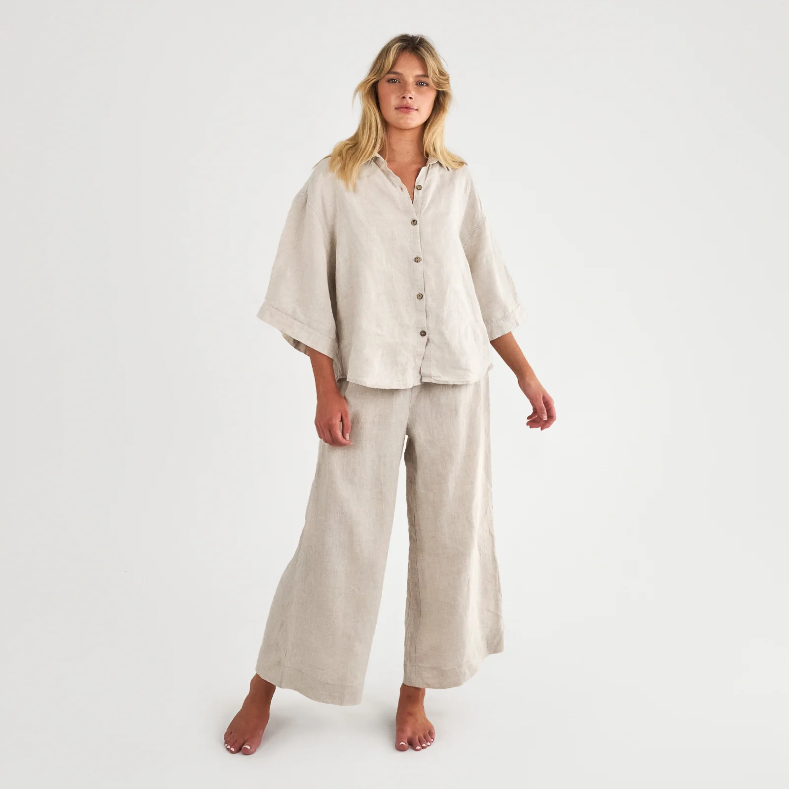 French Flax Linen Lounge Pant in Natural - Image 3