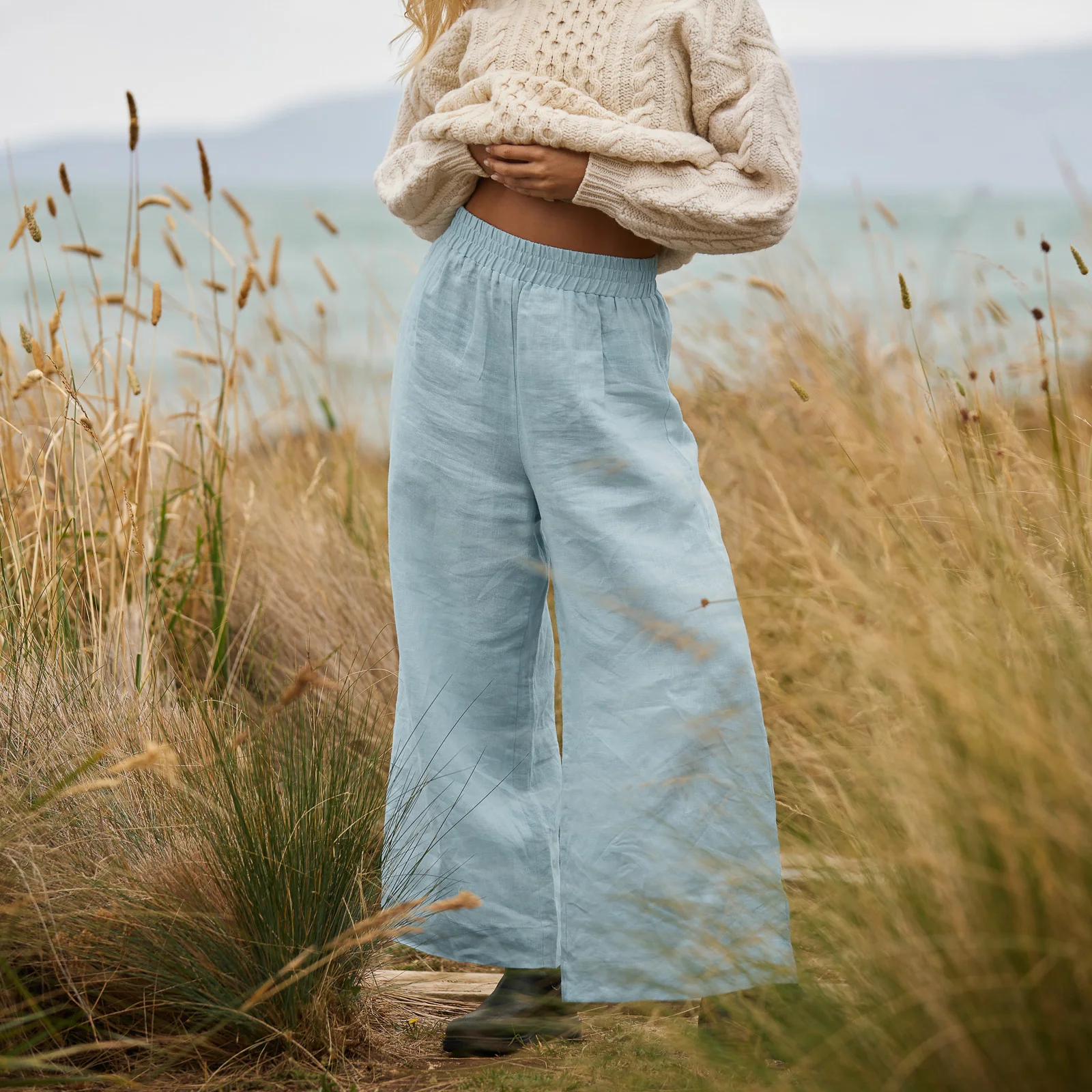 French Flax Linen Lounge Pant in Sky Blue - Image 11