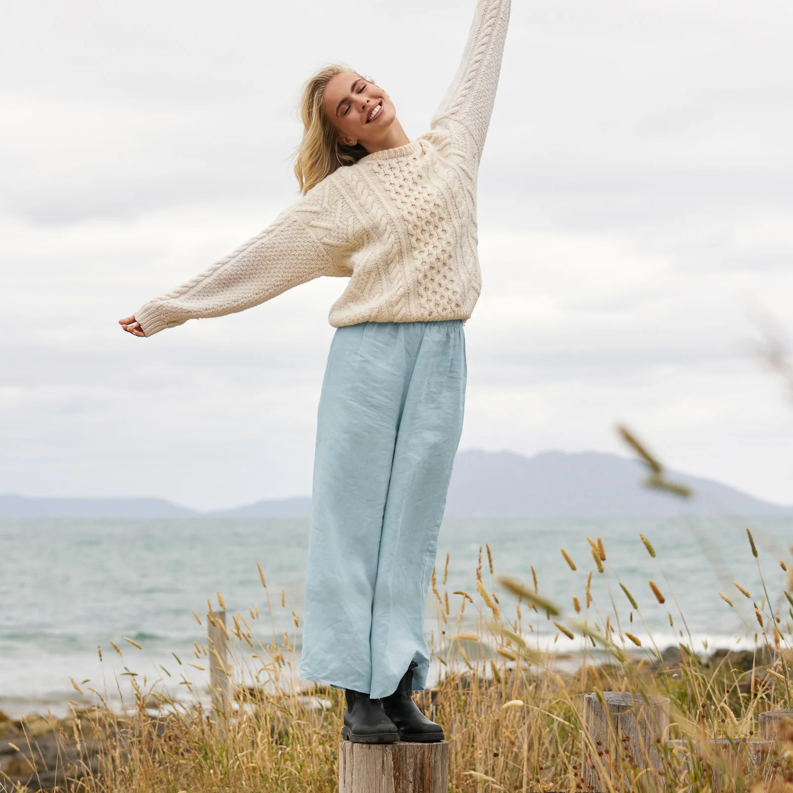 French Flax Linen Lounge Pant in Sky Blue - Image 8