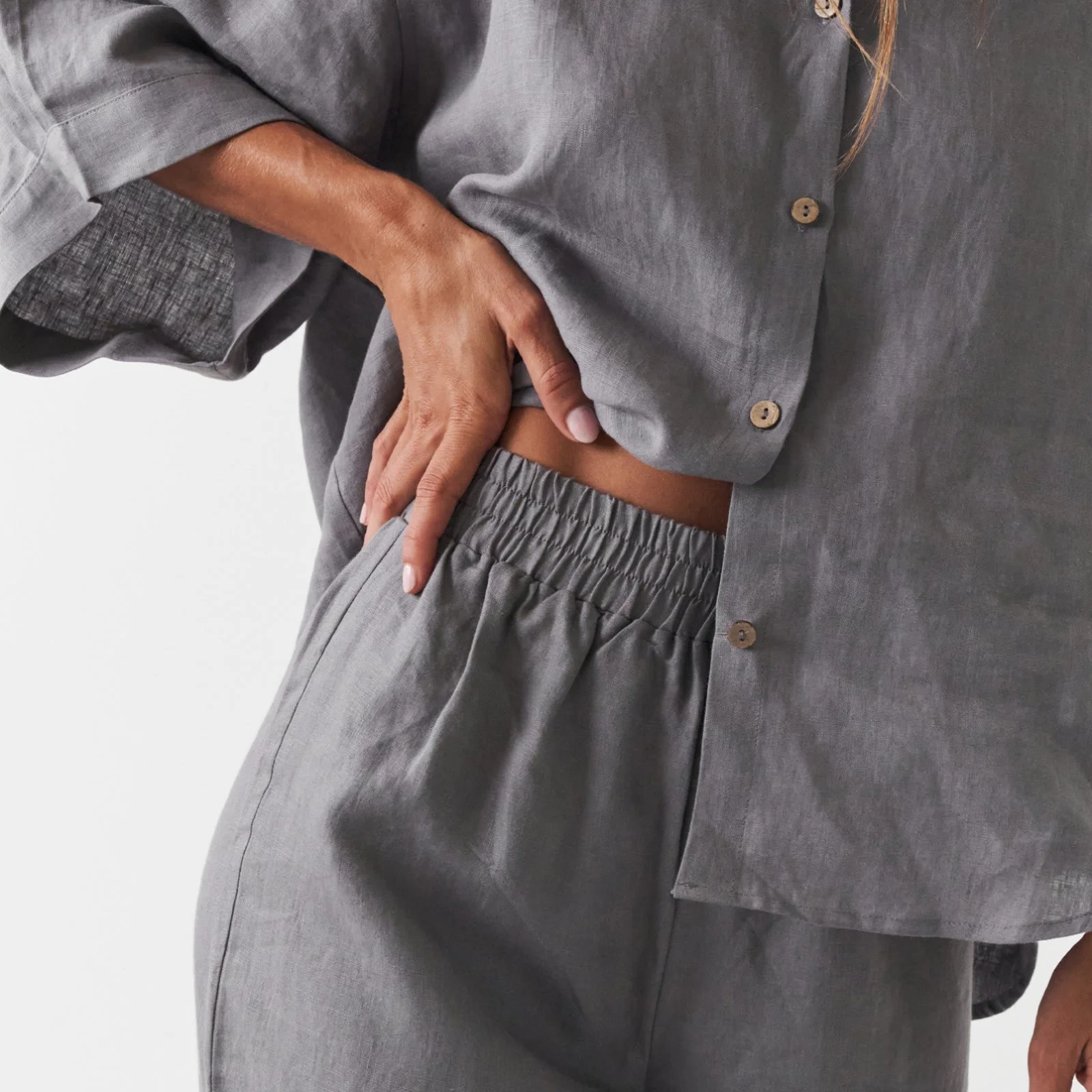 French Flax Linen Lounge Pant in Warm Grey - Image 4