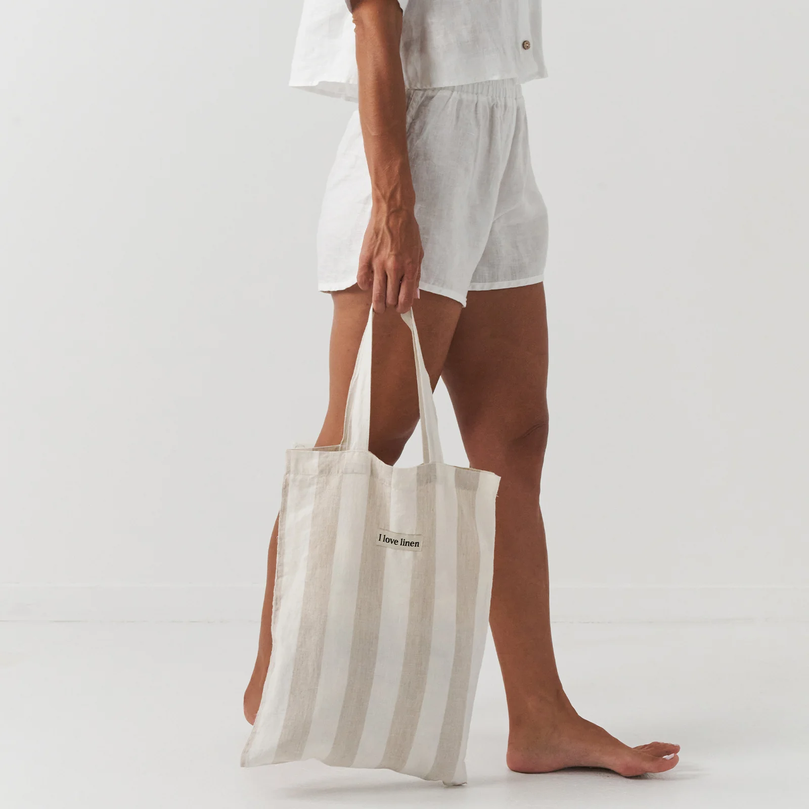 French Flax Linen Market Bag in Natural Thick Stripe - Image 3