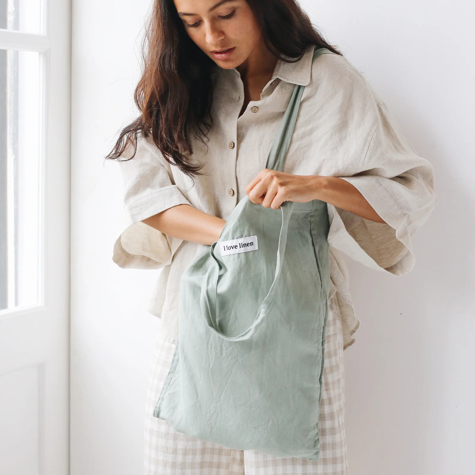 French Flax Linen Market Bag in Sage - Image 2