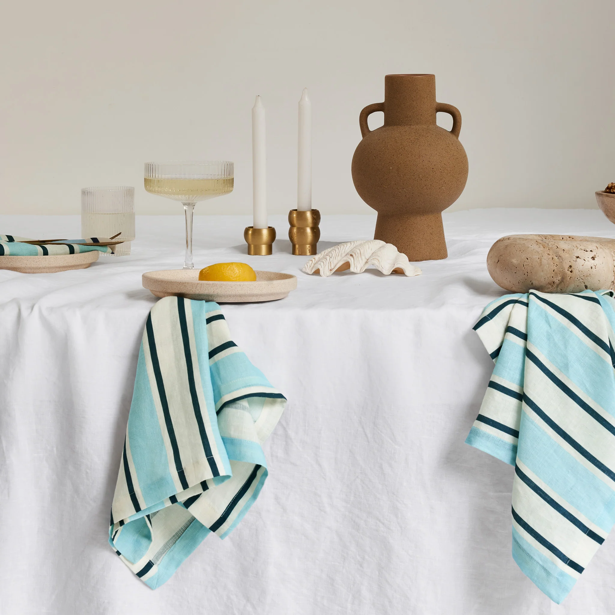 French Flax Linen Napkins (Set Of 4) in Blue Stripe - Image 2