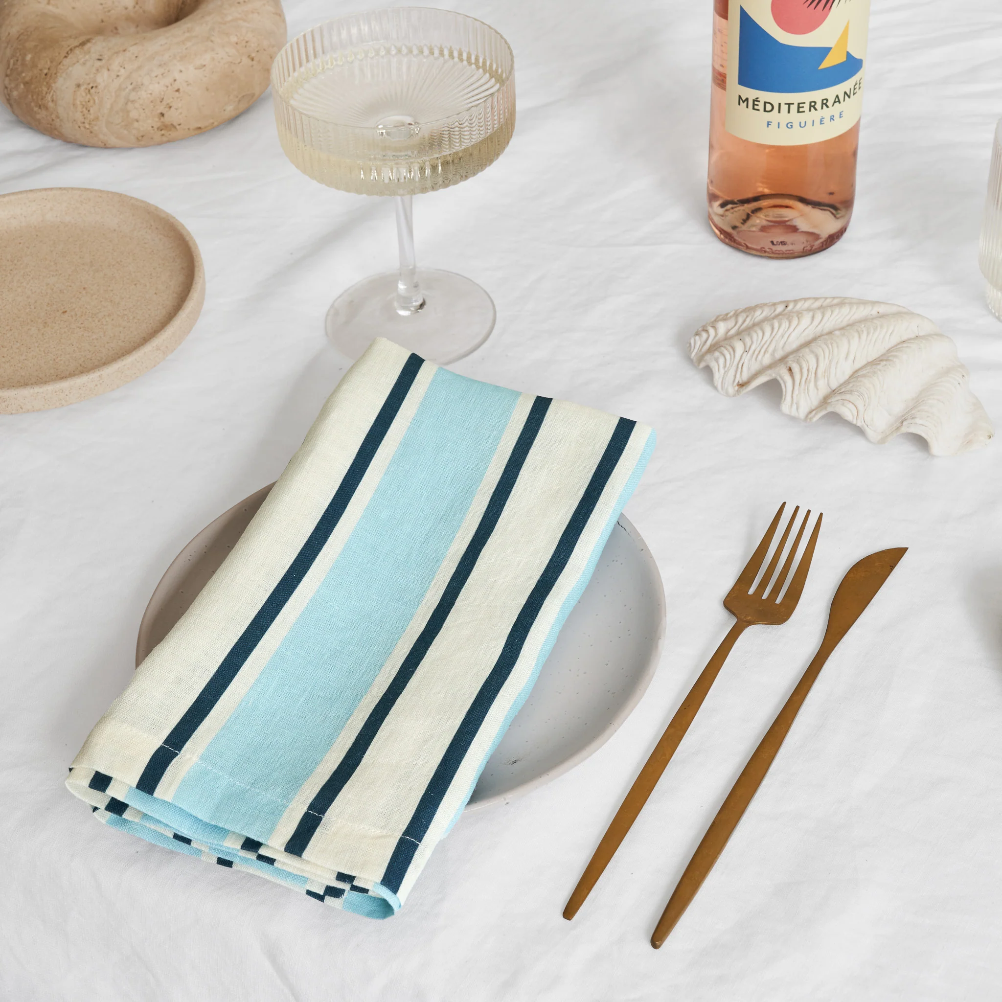 French Flax Linen Napkins (Set Of 4) in Blue Stripe - Image 6