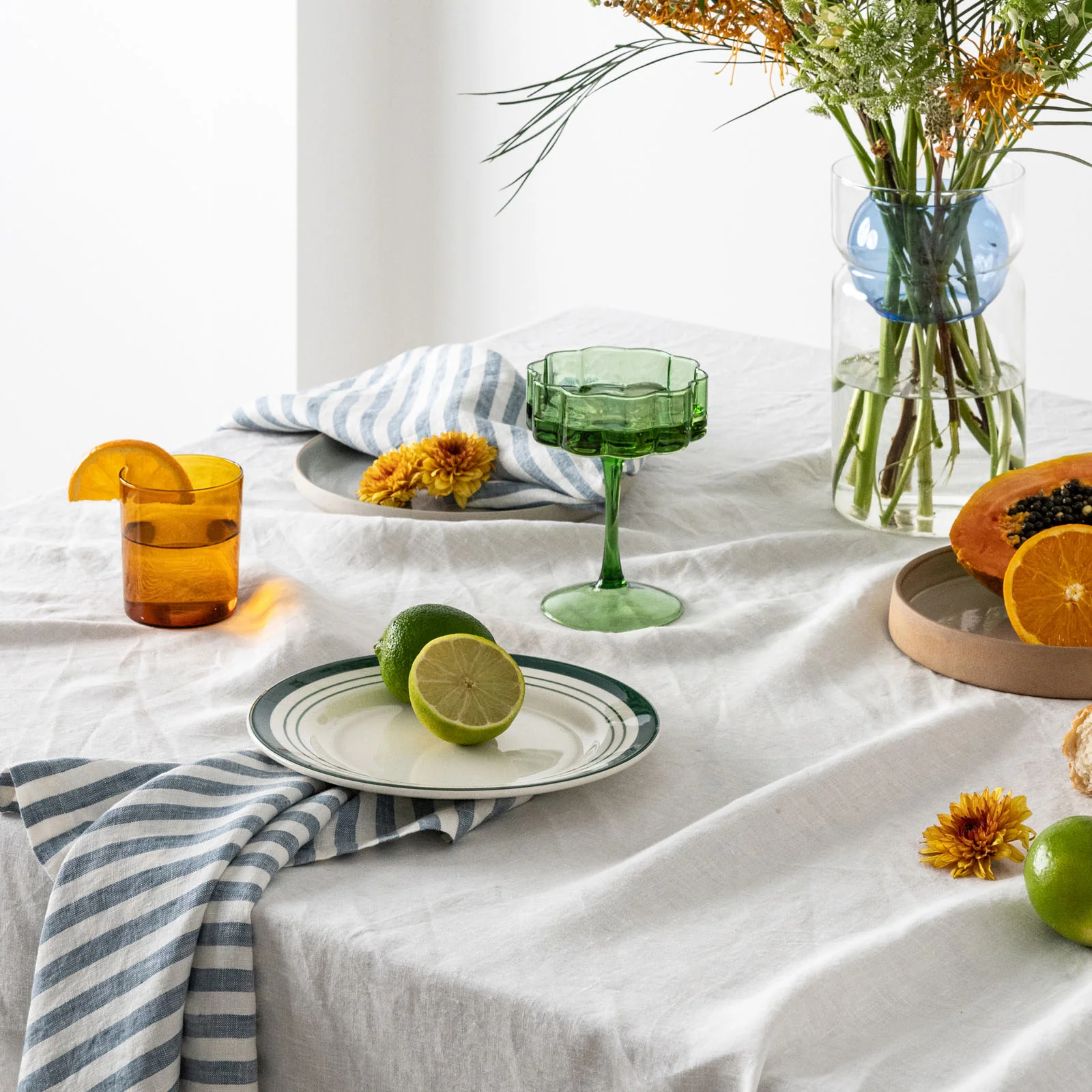 French Flax Linen Napkins (Set Of 4) in Marine Blue Stripe - Image 4