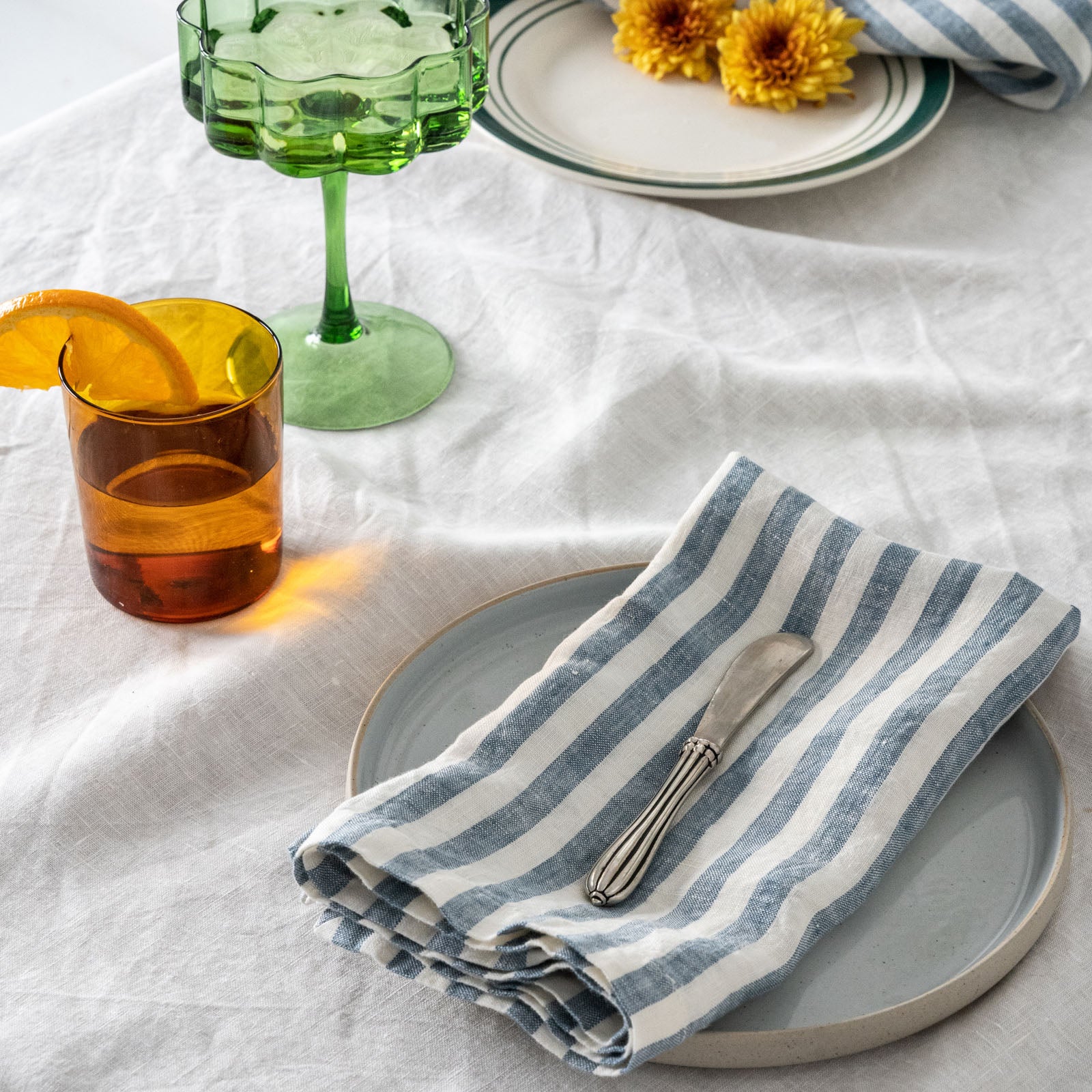 French Flax Linen Napkins (Set Of 4) in Marine Blue Stripe - Image 5