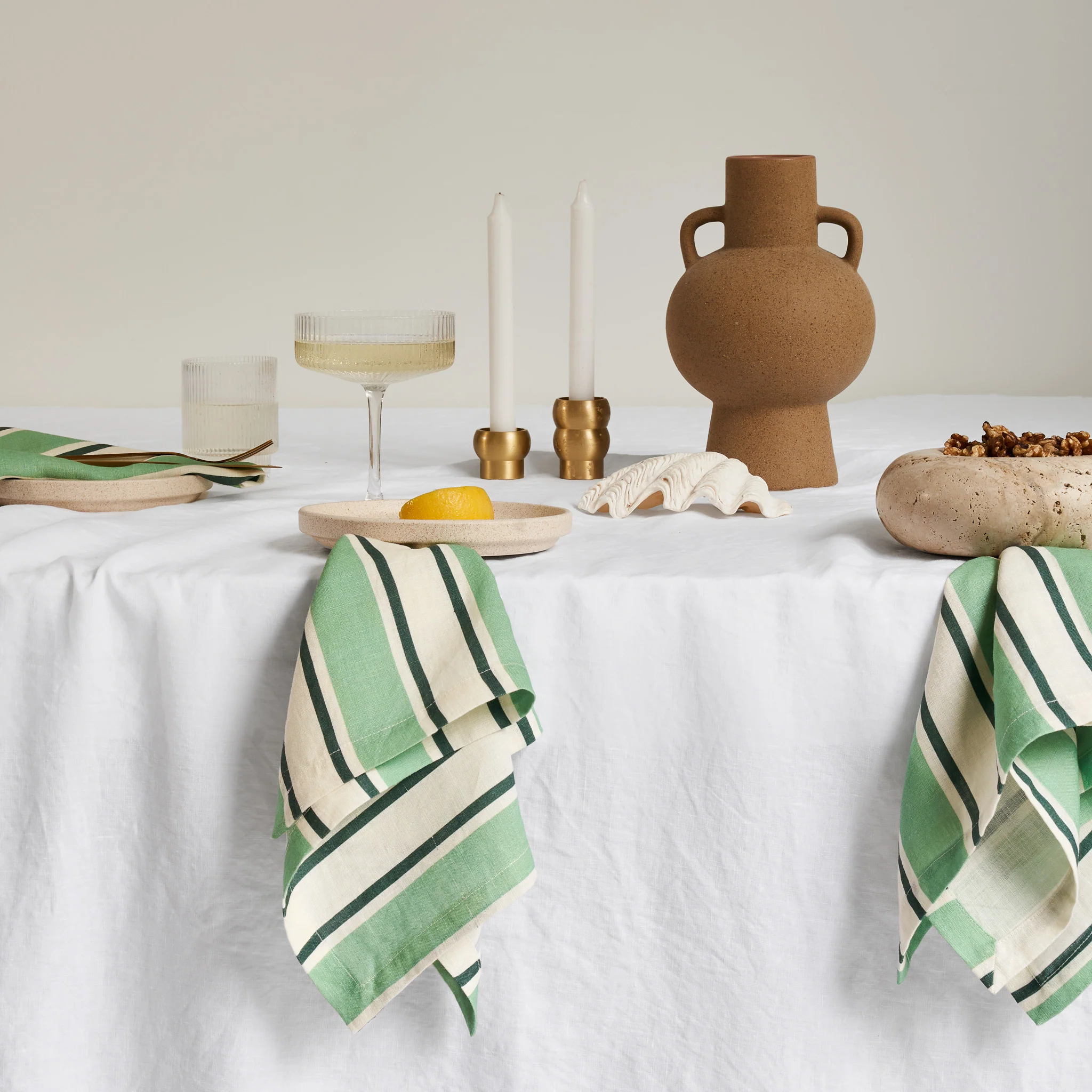 French Flax Linen Napkins (Set Of 4) in Green Stripe - Image 2