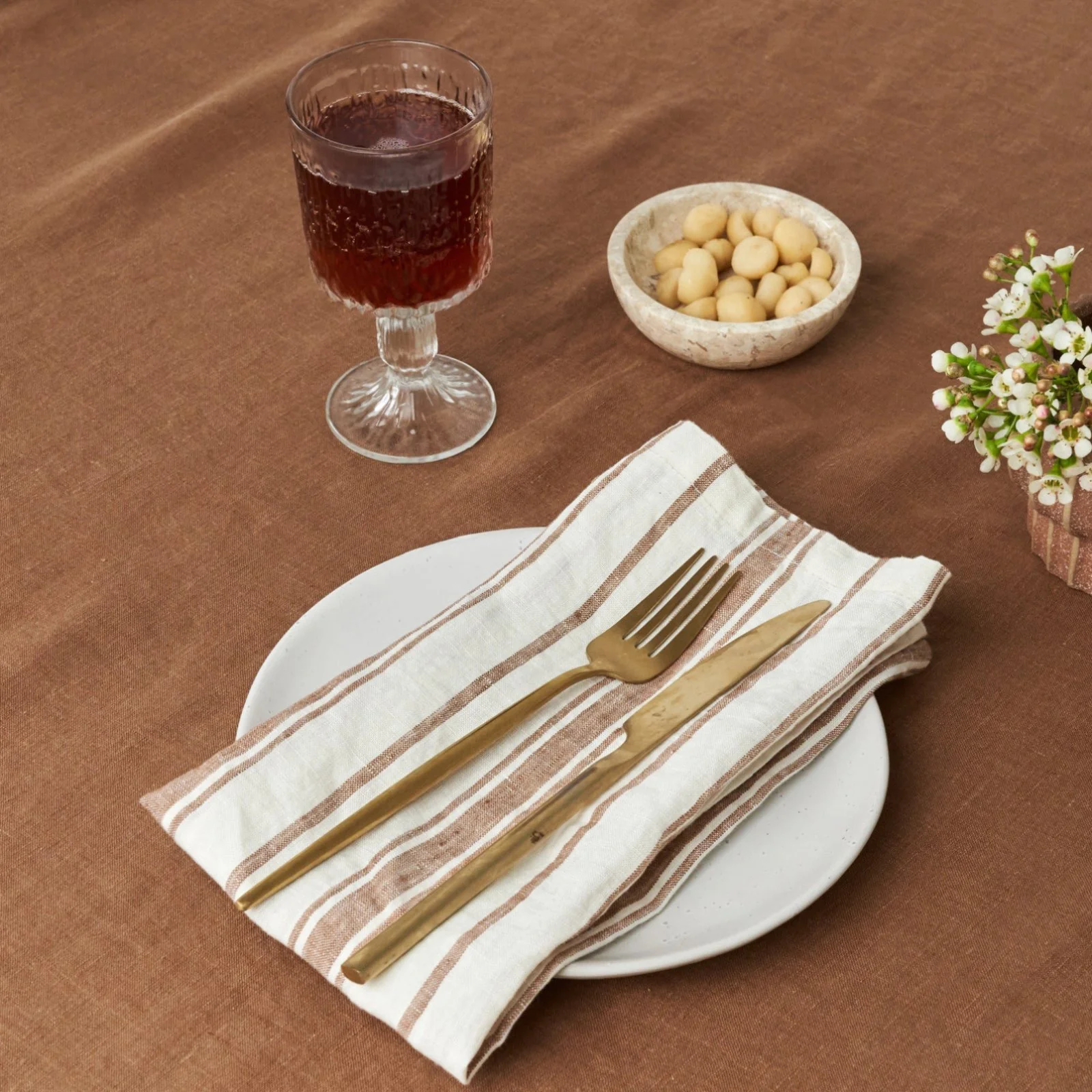 French Flax Linen Napkins (Set of 4) in Hazelnut Stripe - Image 5