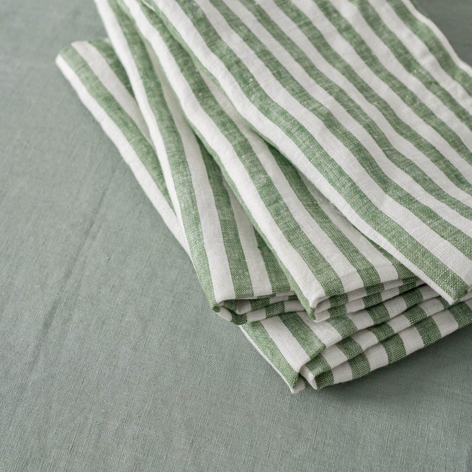French Flax Linen Napkins (Set of 4) in Ivy Stripe - Image 4