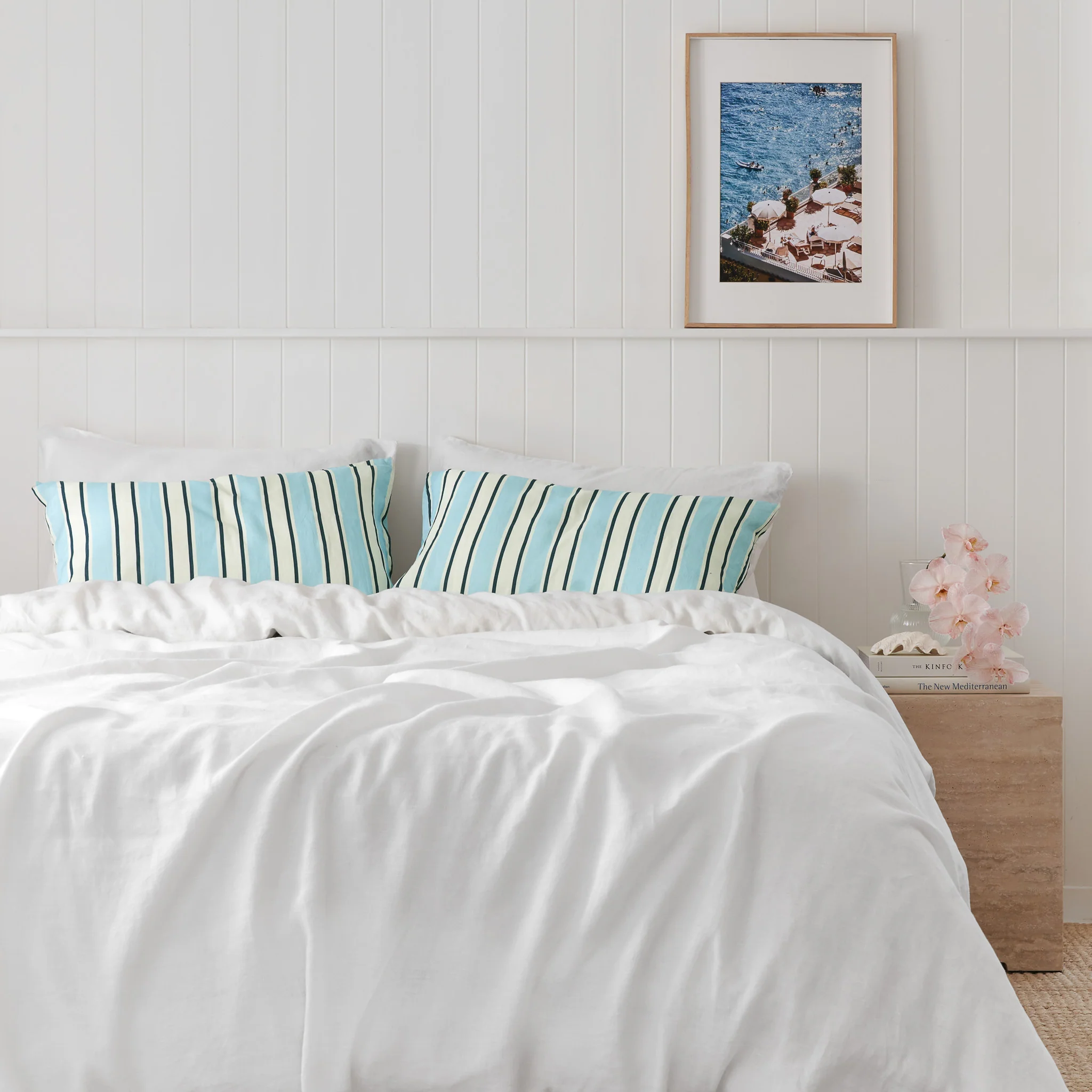 French Flax Linen Pillowcase Set in Blue Stripe - Image 11