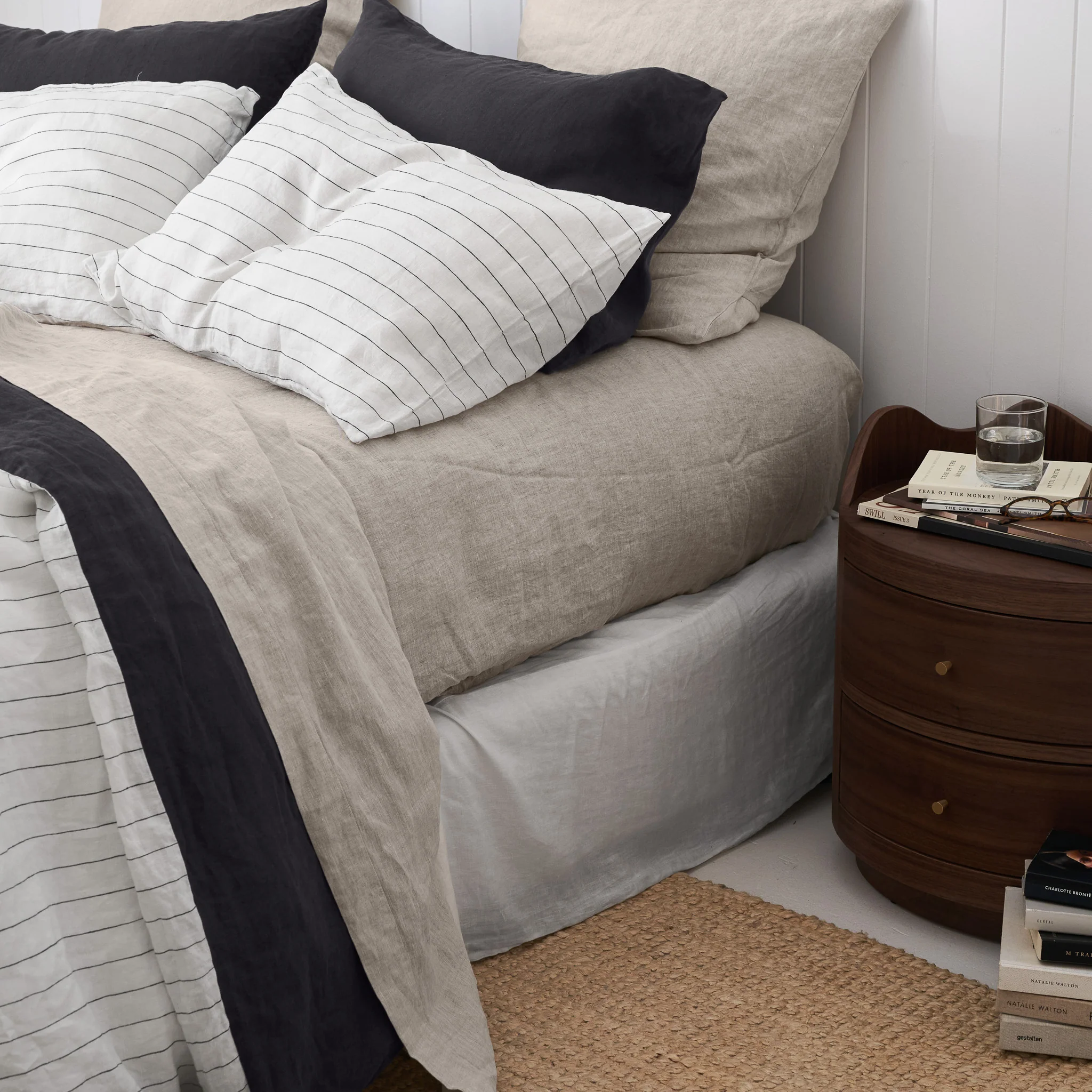French Flax Linen Pillowcase SET in Charcoal Stripe - Image 10