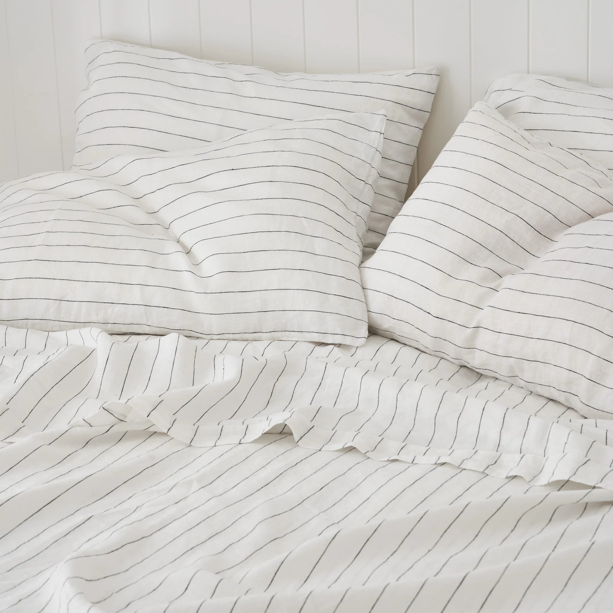 French Flax Linen Pillowcase SET in Charcoal Stripe - Image 4