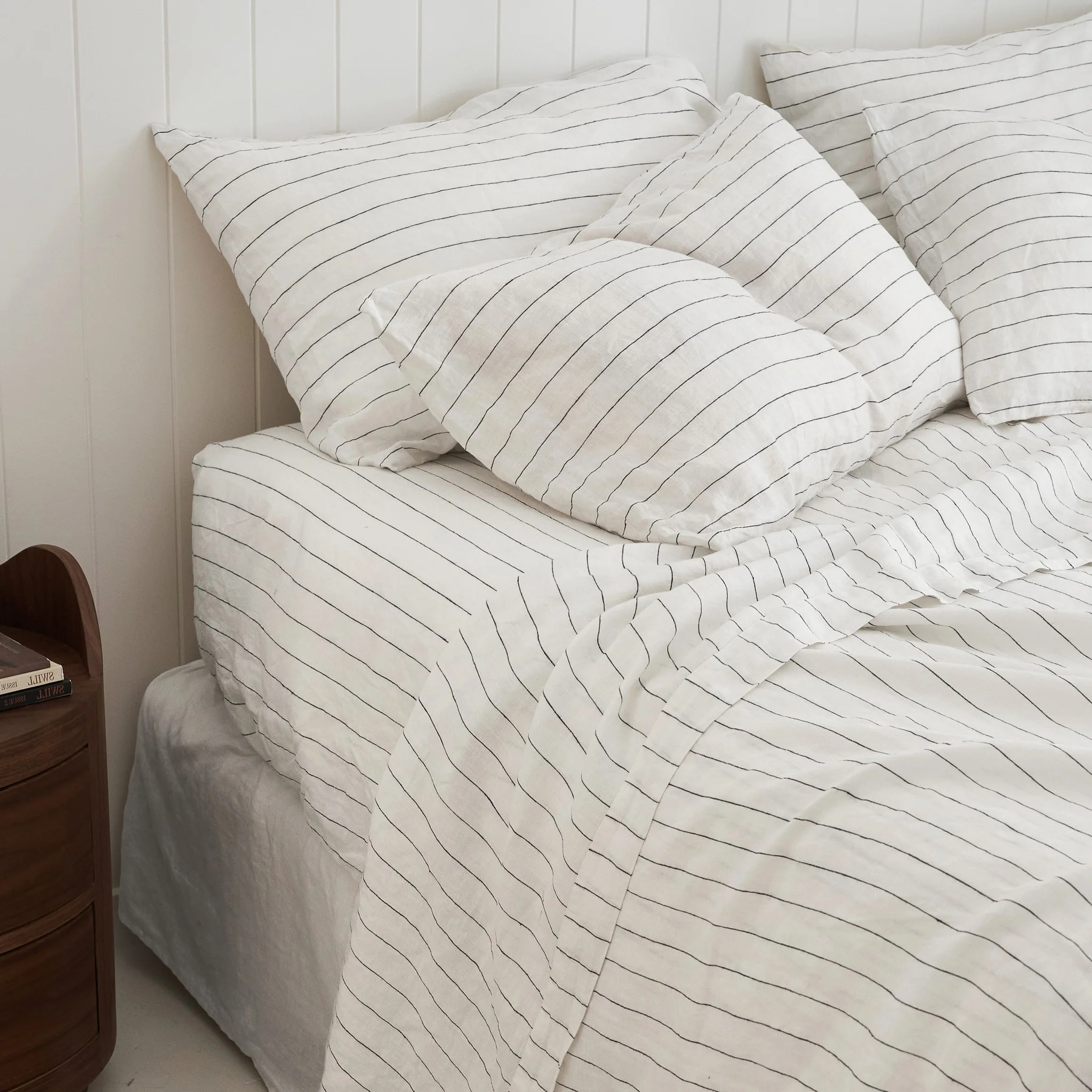 French Flax Linen Pillowcase SET in Charcoal Stripe - Image 5
