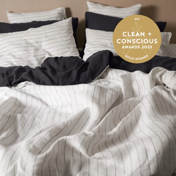 French Flax Linen Pillowcase SET in Charcoal Stripe - Image 7
