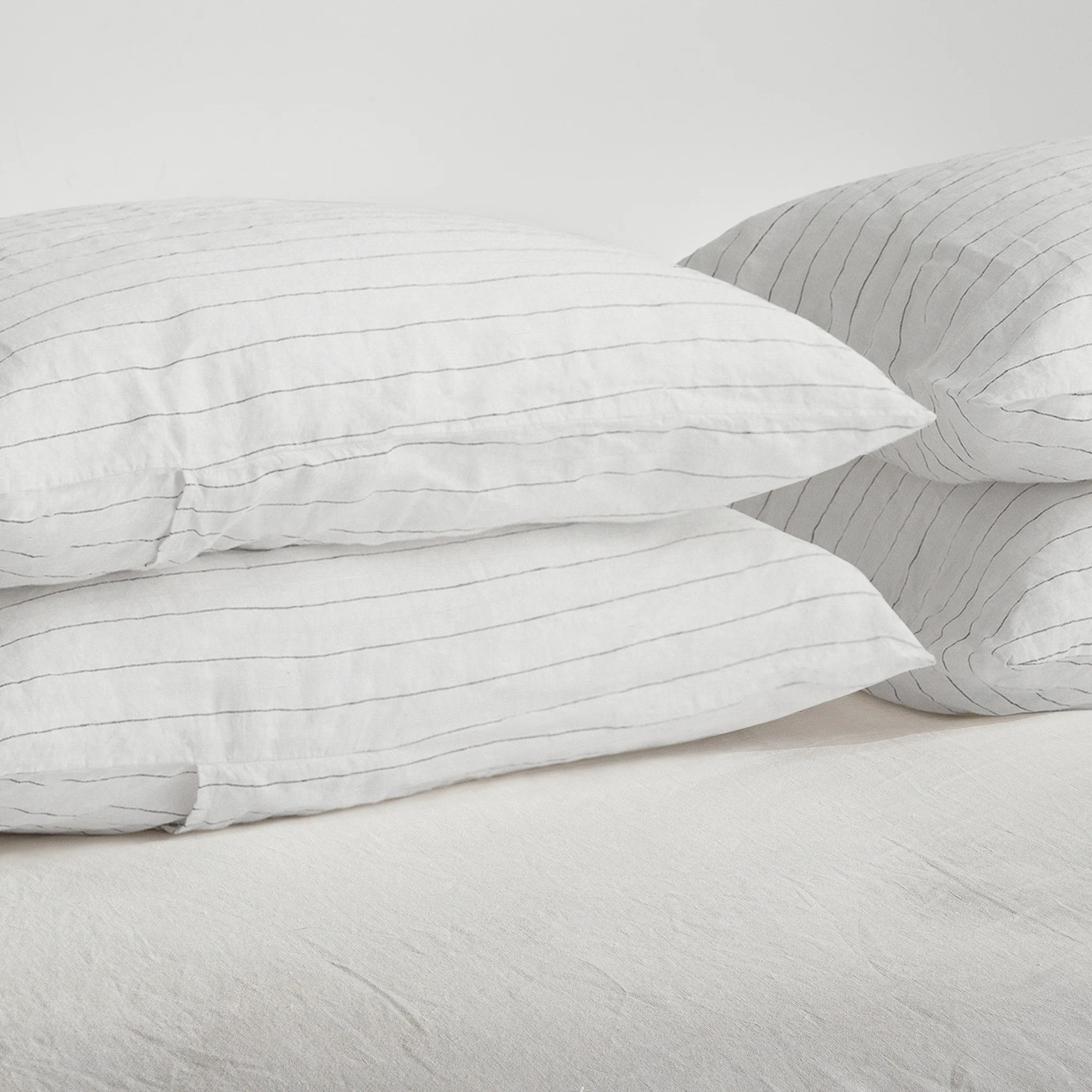 French Flax Linen Pillowcase SET in Charcoal Stripe - Image 8