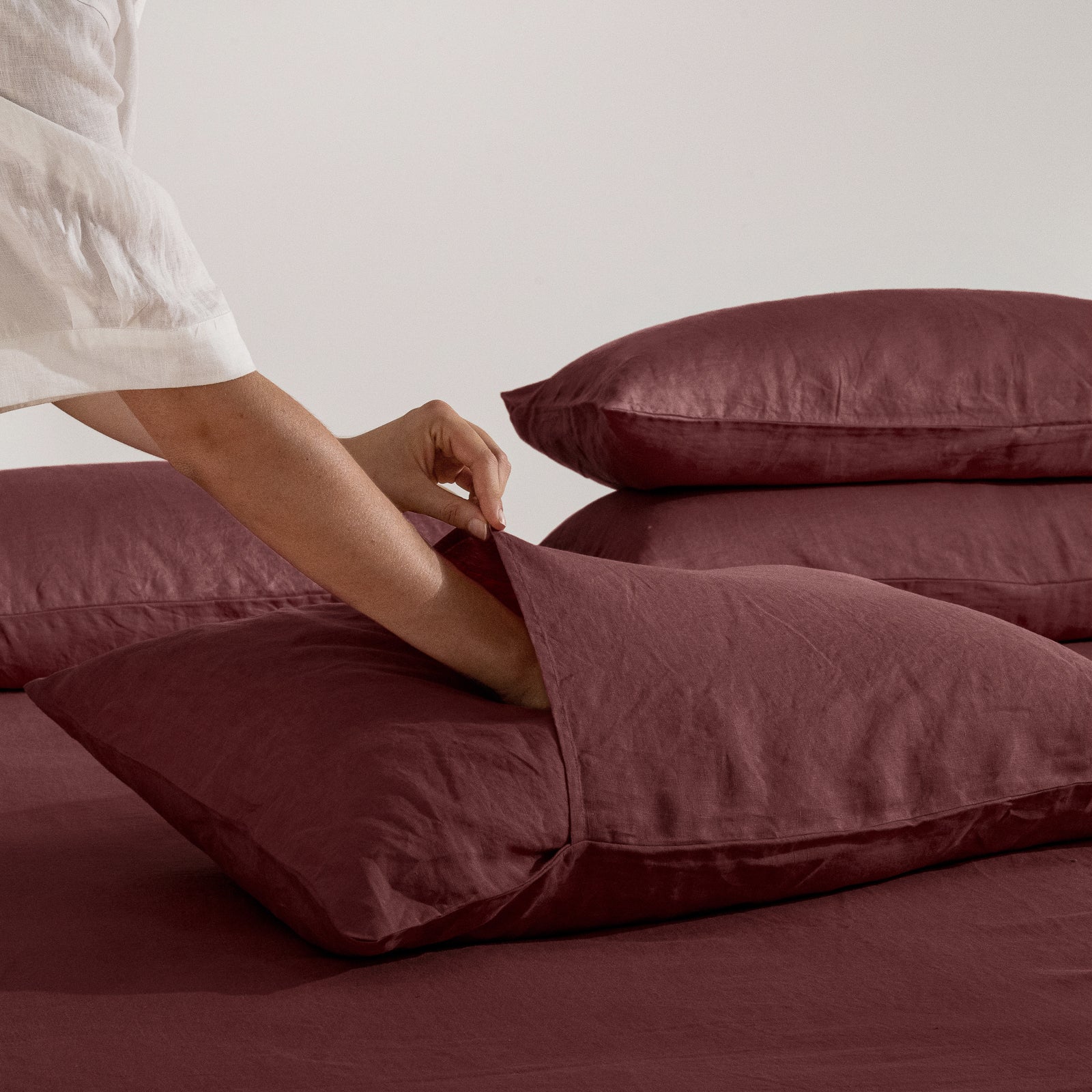 French Flax Linen Pillowcase Set in Cherrywood - Image 3