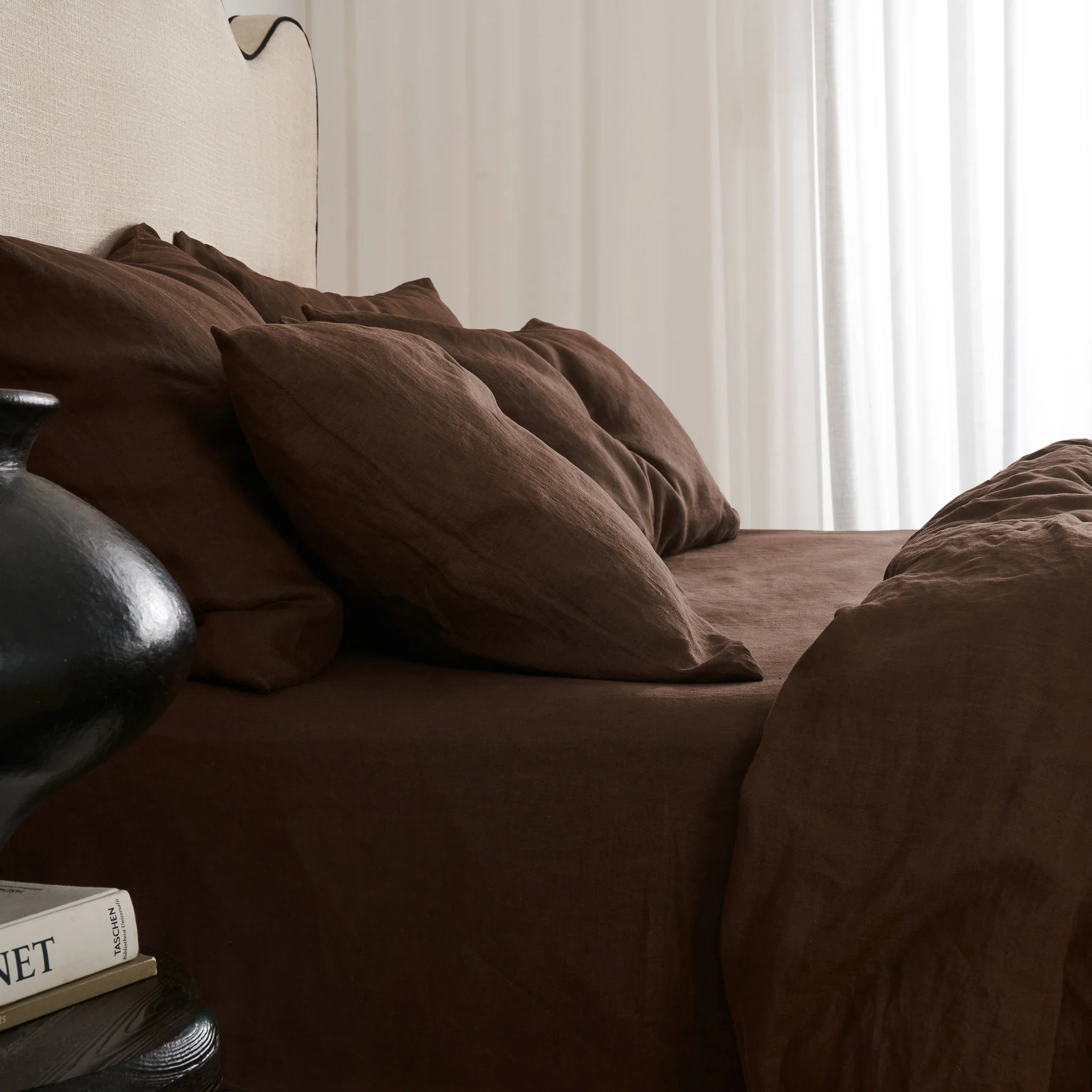 French Flax Linen Pillowcase Set in Chocolate - Image 8