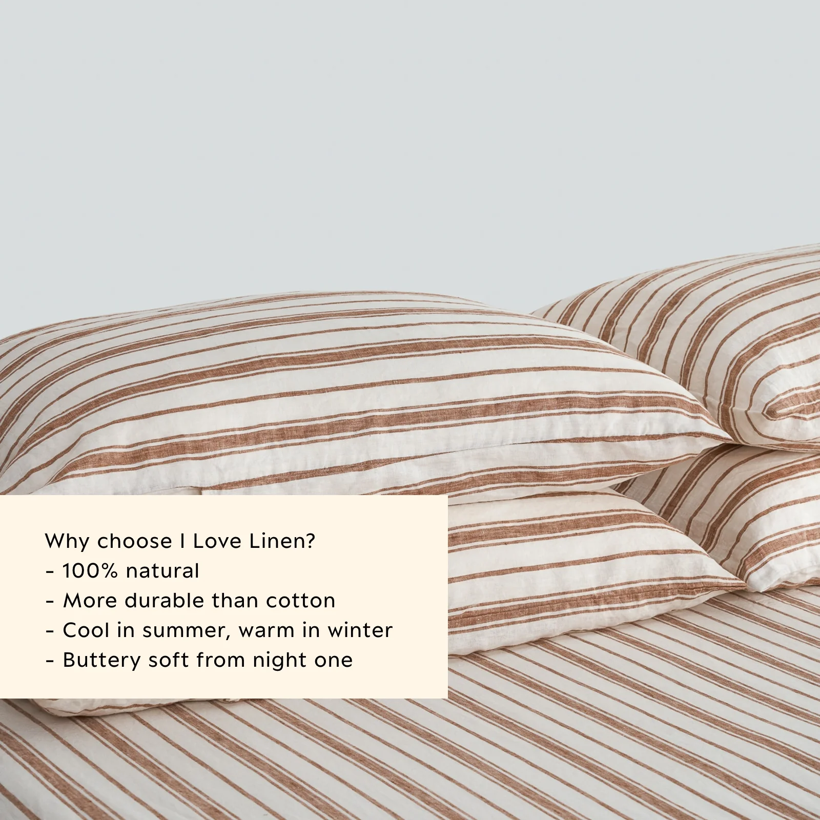 French Flax Linen Pillowcase Set in Hazelnut Stripe - Image 3