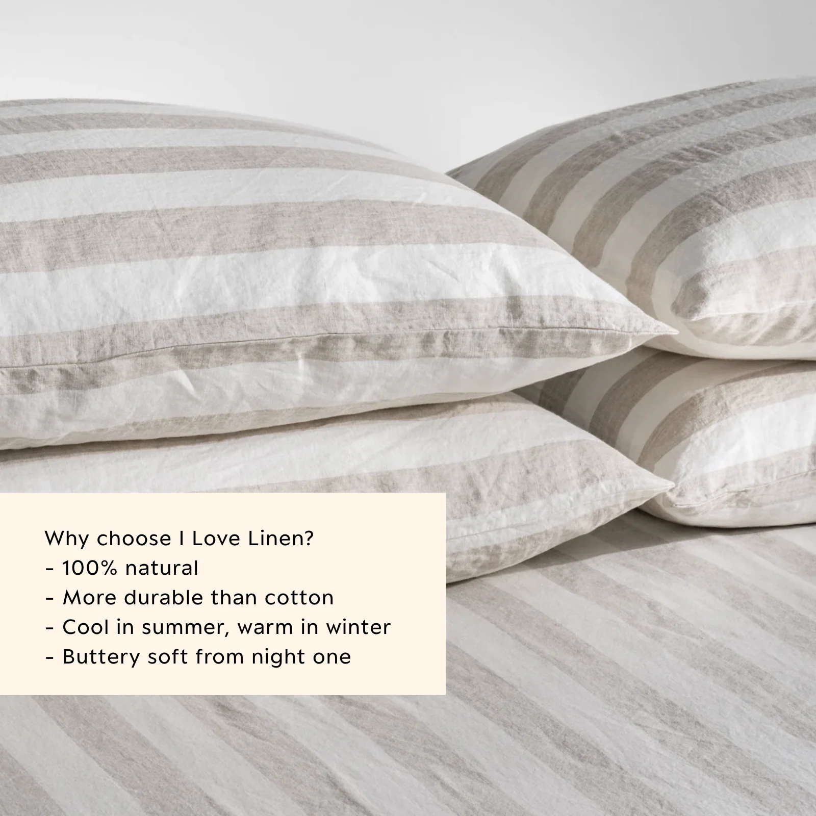 French Flax Linen Pillowcase Set in Natural Thick Stripe - Image 3