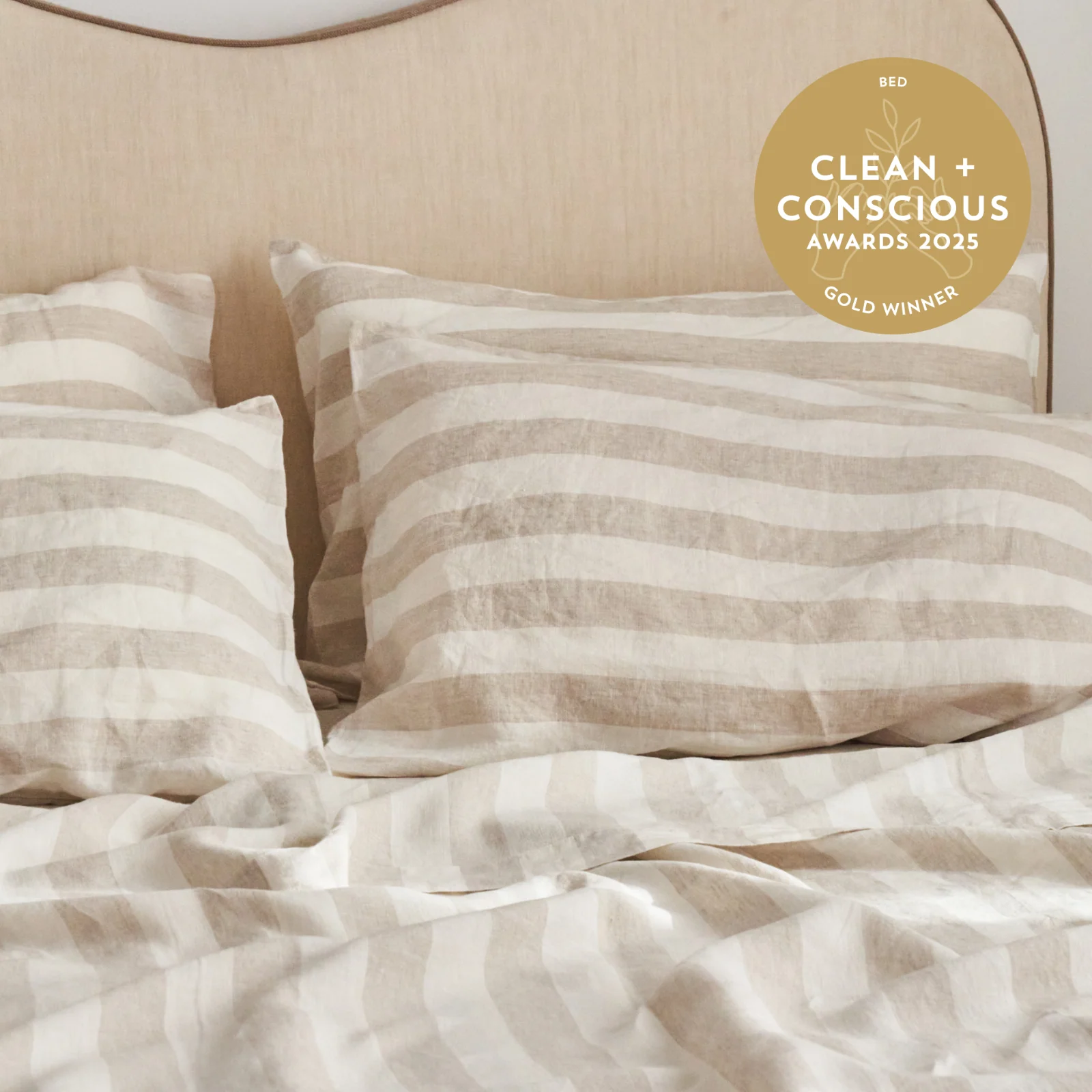 French Flax Linen Pillowcase Set in Natural Thick Stripe - Image 7