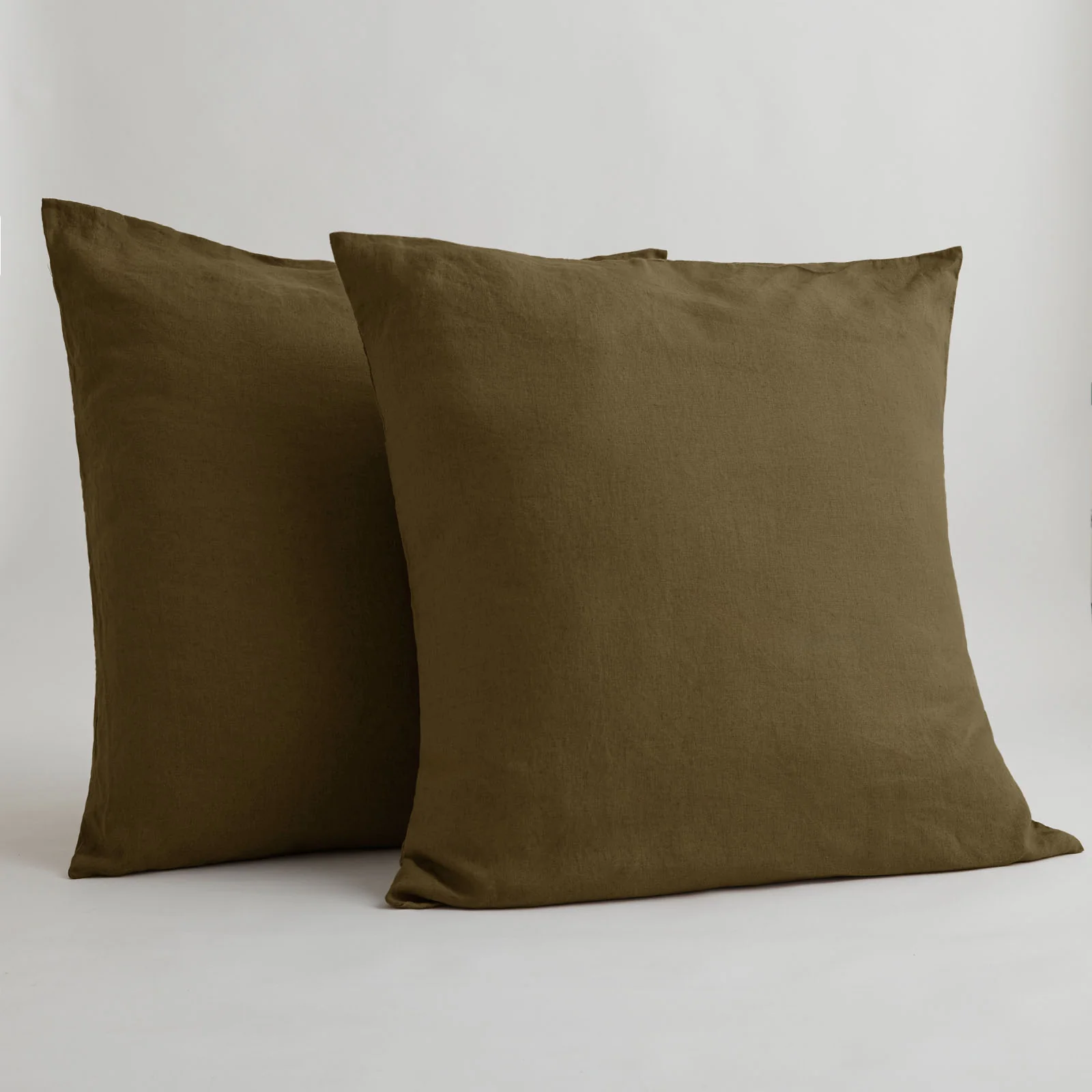 French Flax Linen Pillowcase Set in Olive - Image 2