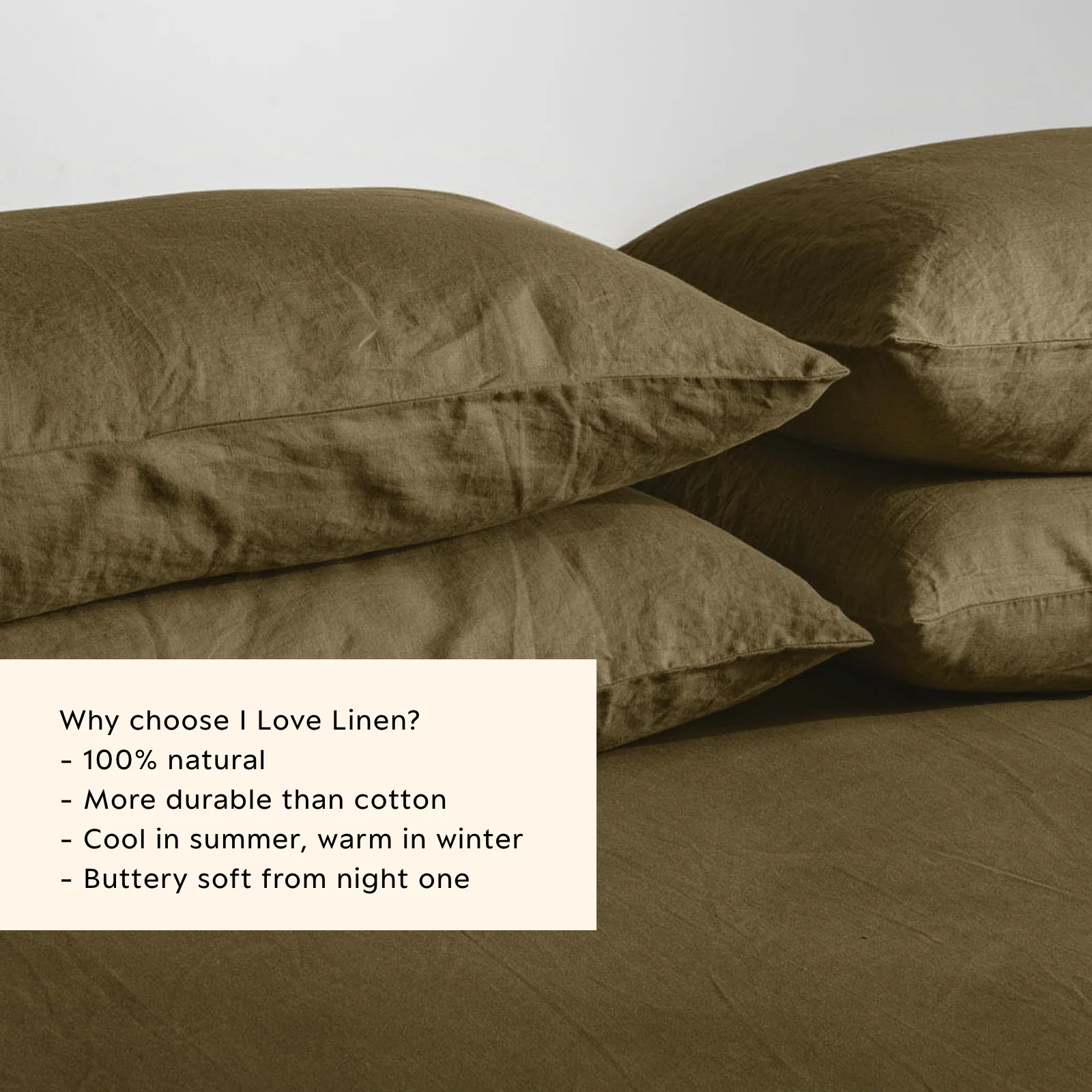 French Flax Linen Pillowcase Set in Olive - Image 3