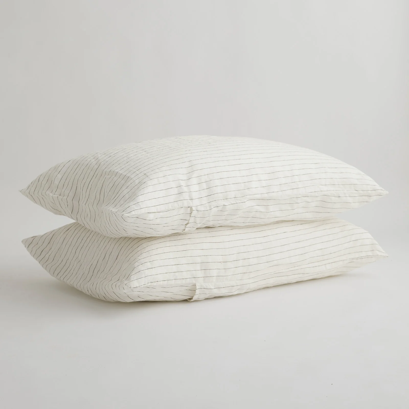 French Flax Linen Pillowcase Set in Olive Stripe