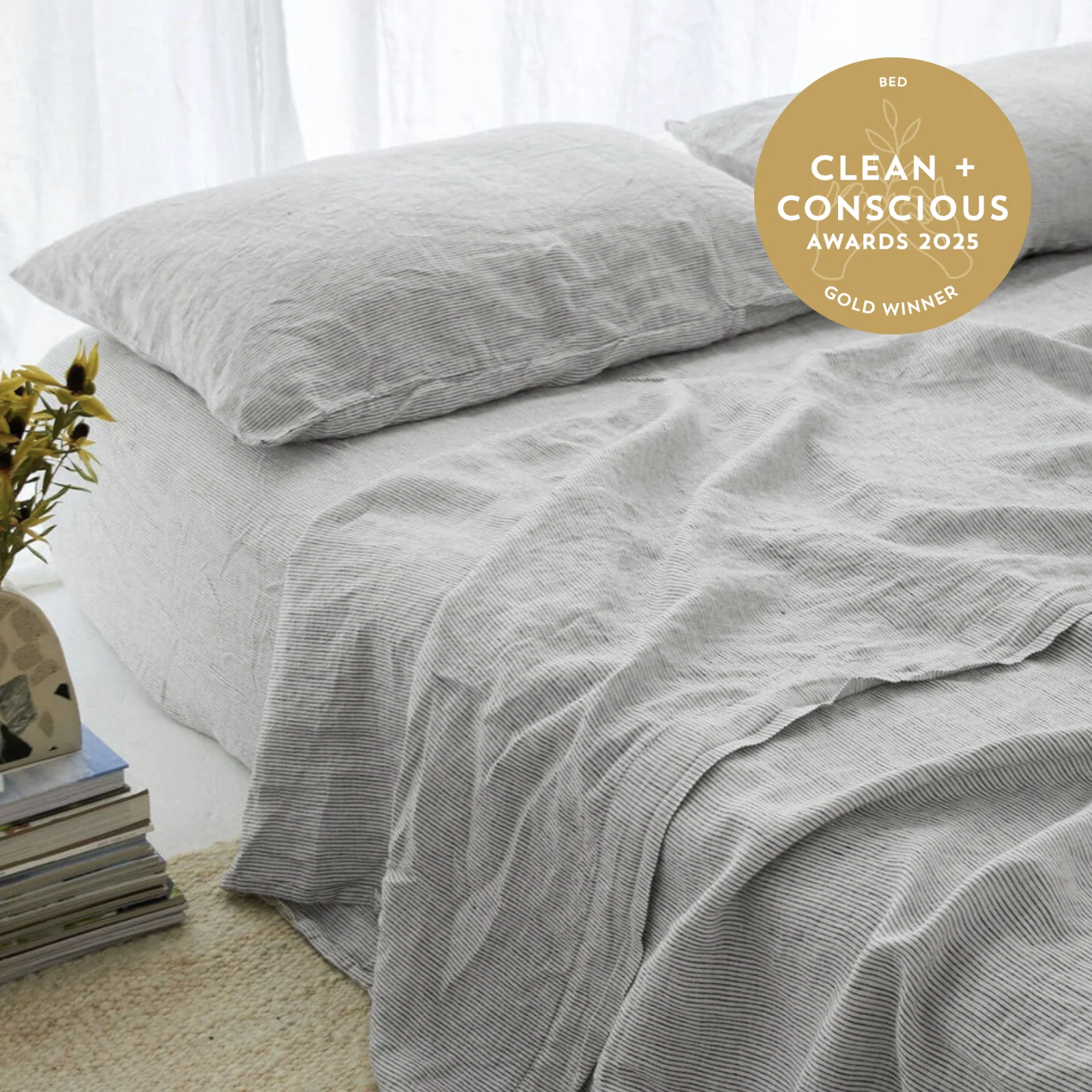French Flax Linen Pillowcase Set in Pinstripe - Image 5