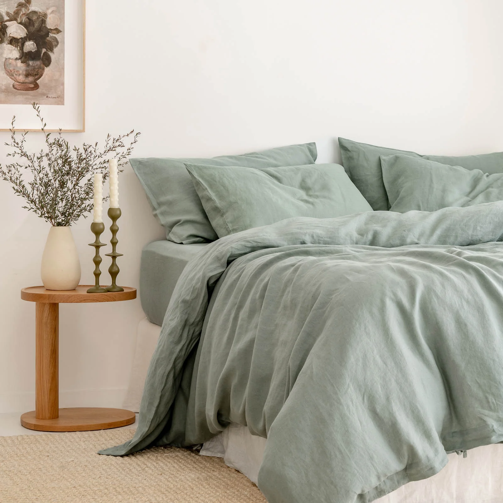French Flax Linen Pillowcase Set in Sage - Image 4
