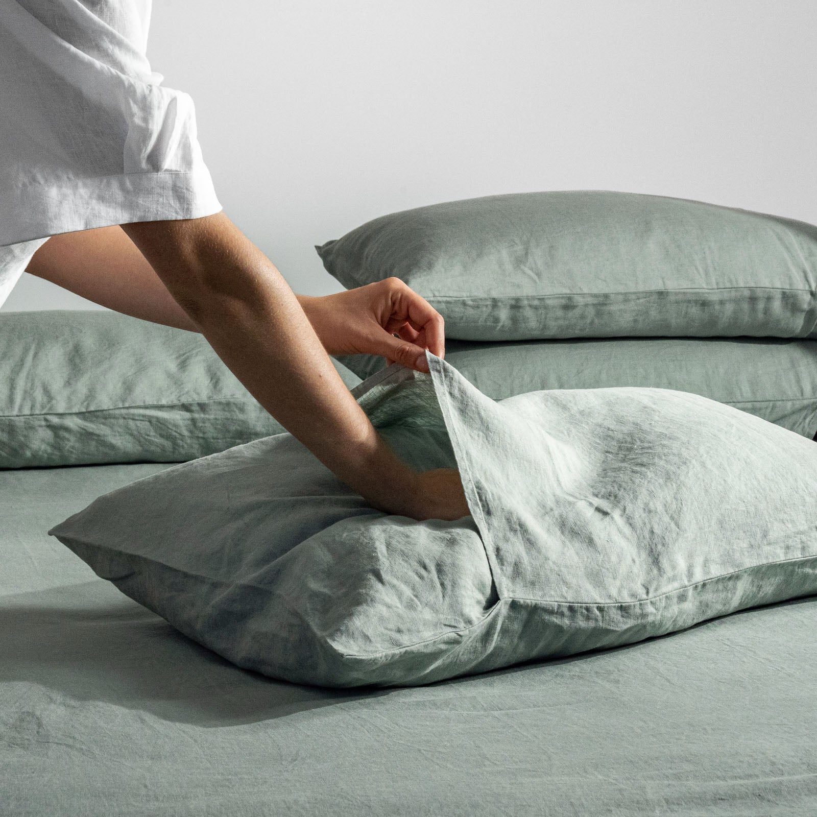 French Flax Linen Pillowcase Set in Sage - Image 6