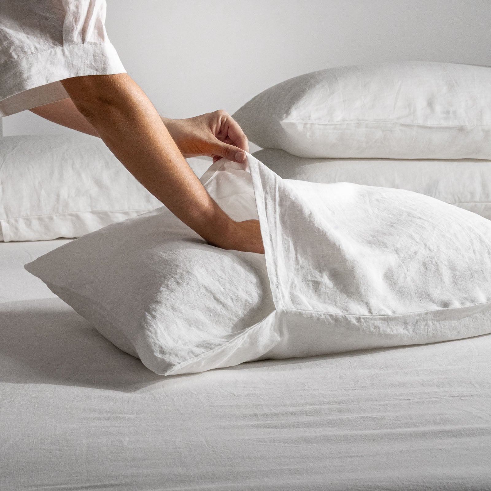 French Flax Linen Pillowcase Set in White - Image 4