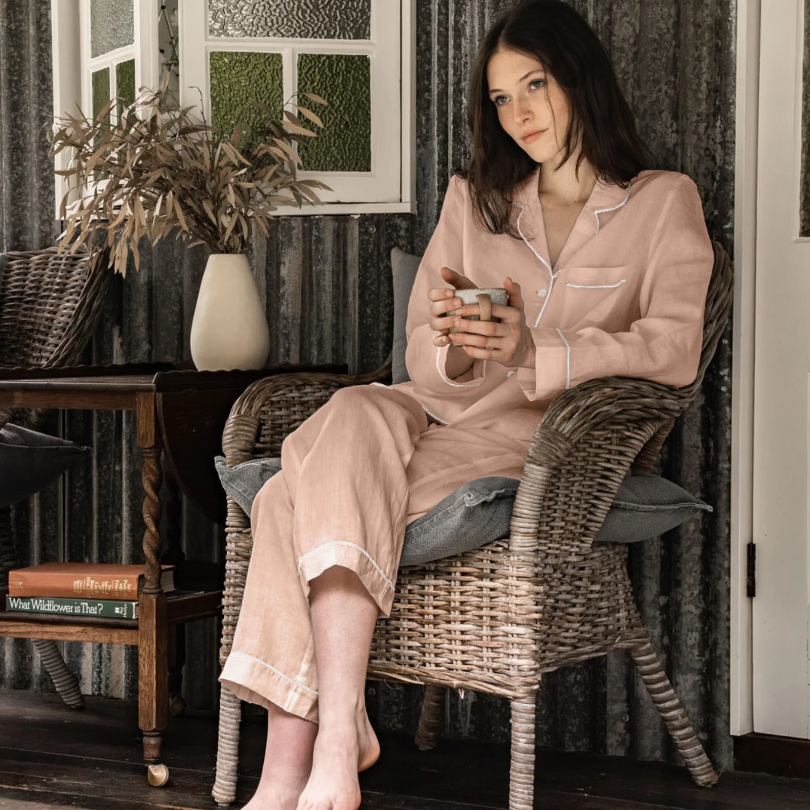 French Flax Linen Pyjama Set in Clay - Image 13