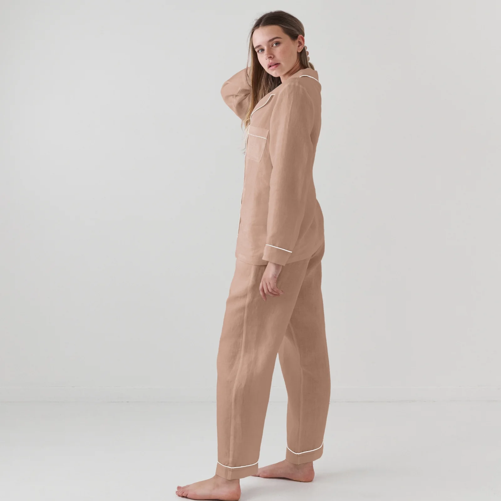 French Flax Linen Pyjama Set in Clay - Image 7