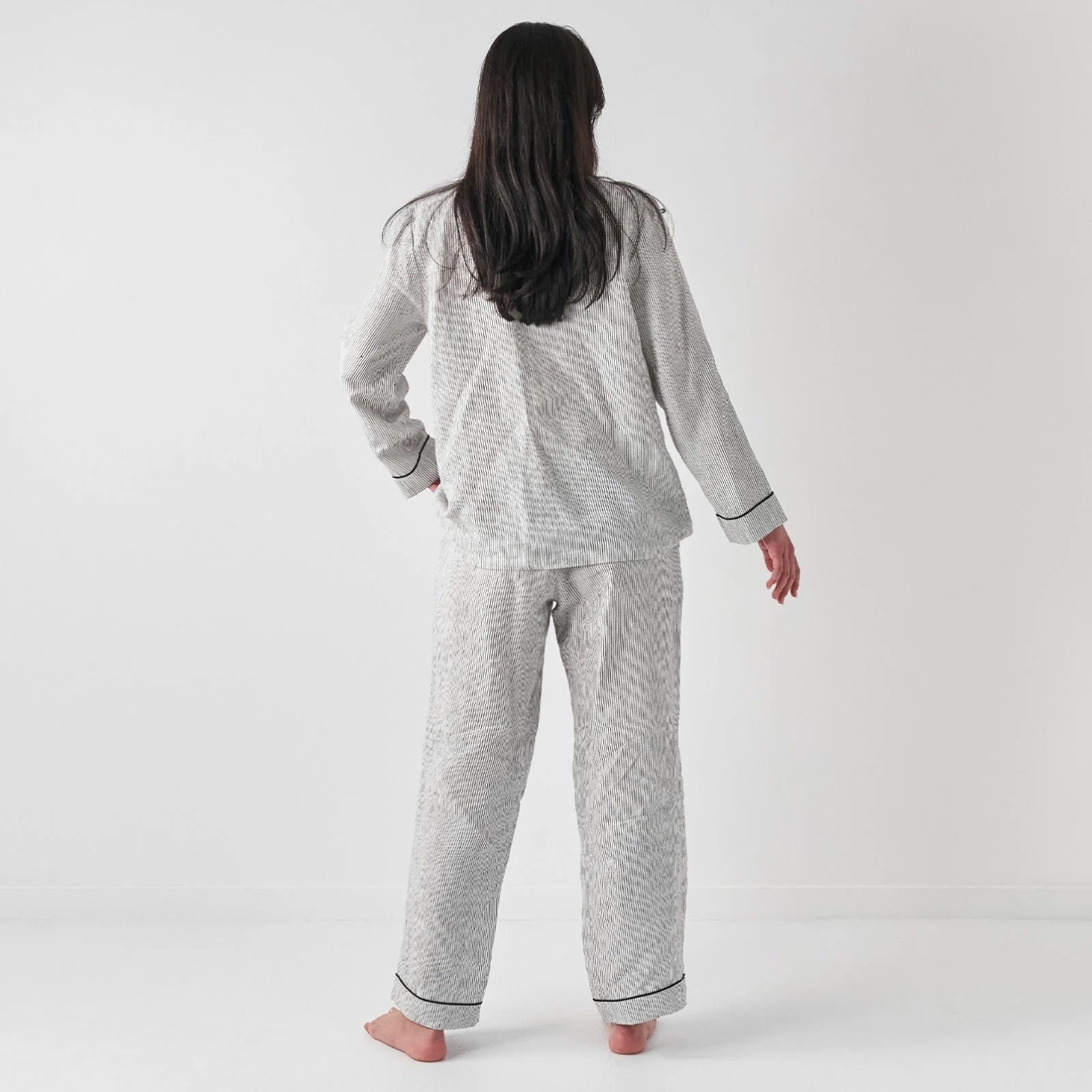 French Flax Linen Pyjama Set in Pinstripe - Image 3