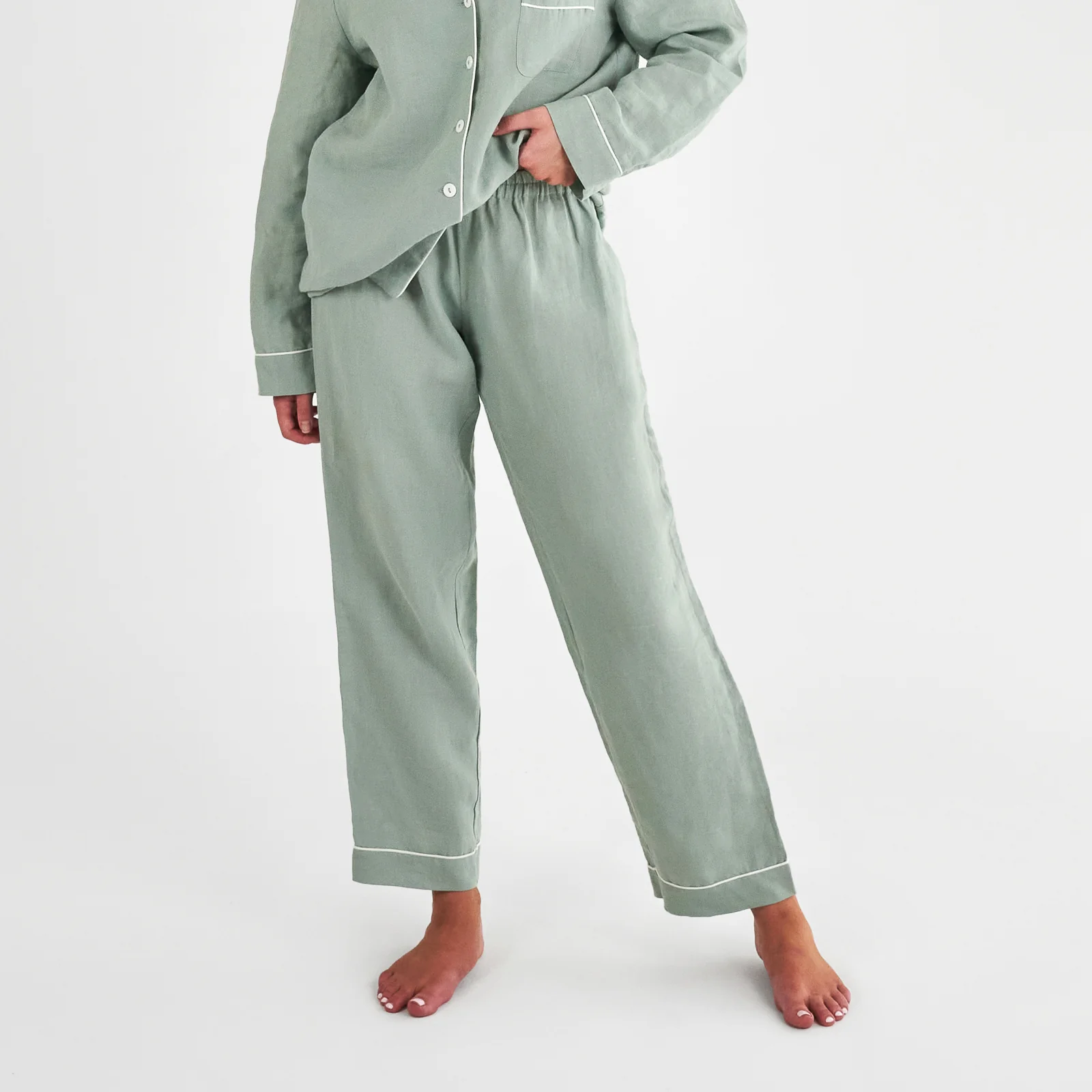 French Flax Linen Pyjama Set in Sage - Image 6