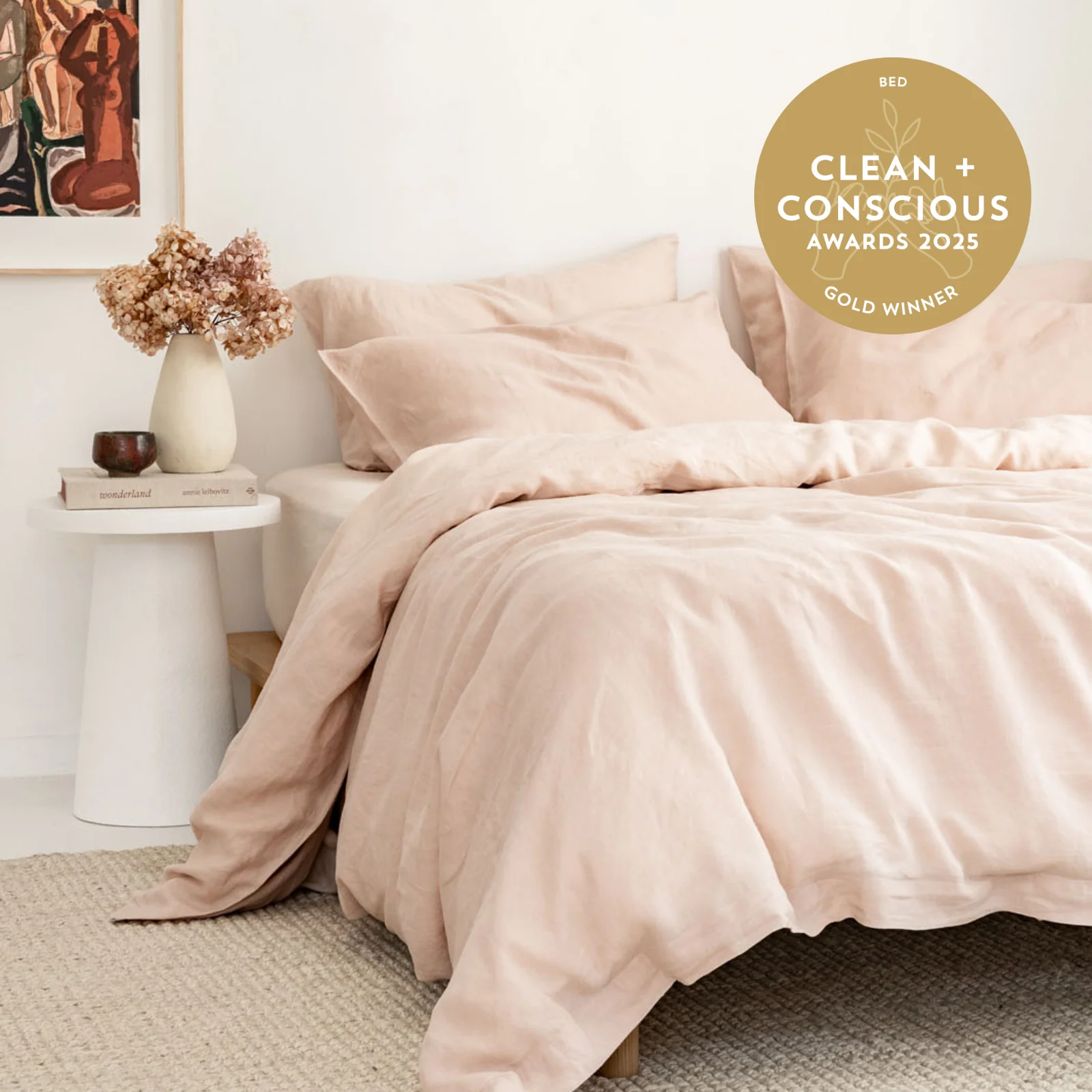 French Flax Linen Quilt Cover in Blush - Image 7