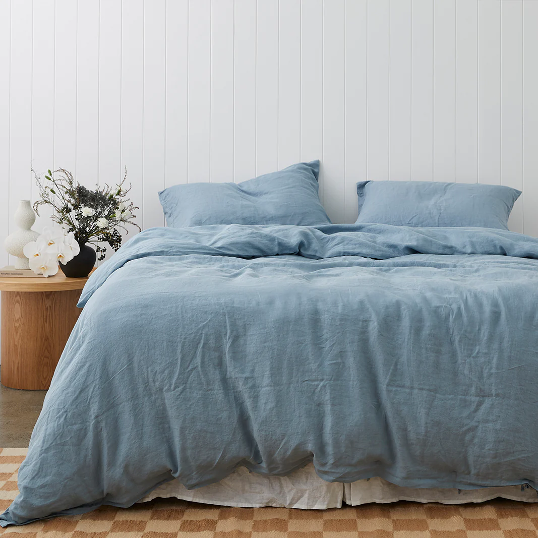 French Flax Linen Quilt Cover in Marine Blue - Image 2