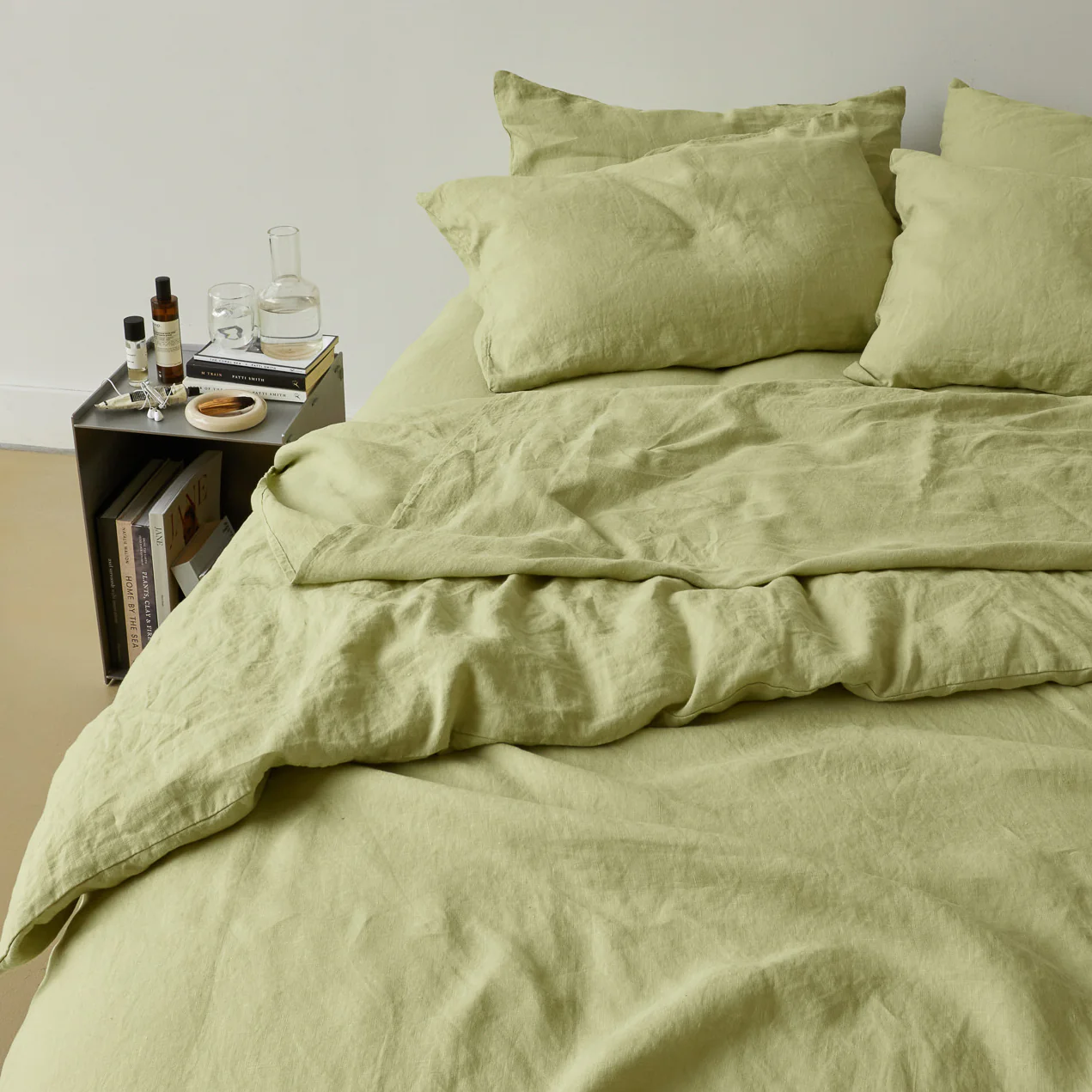 French Flax Linen Quilt Cover in Matcha - Image 4