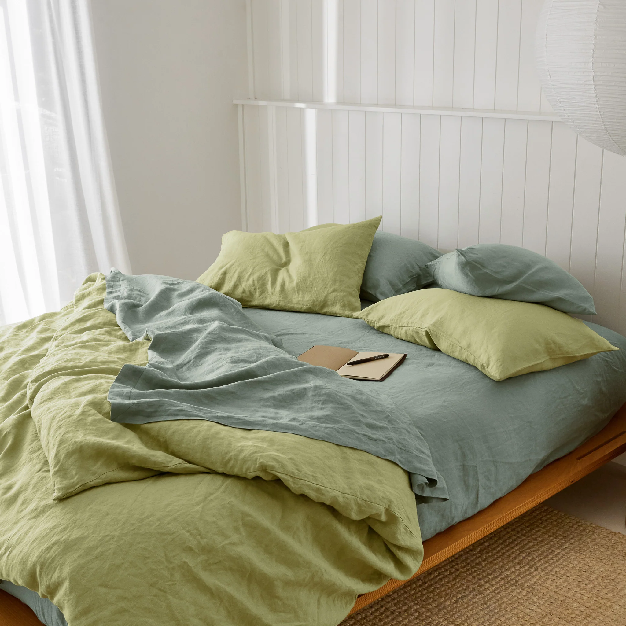 French Flax Linen Quilt Cover in Matcha - Image 9