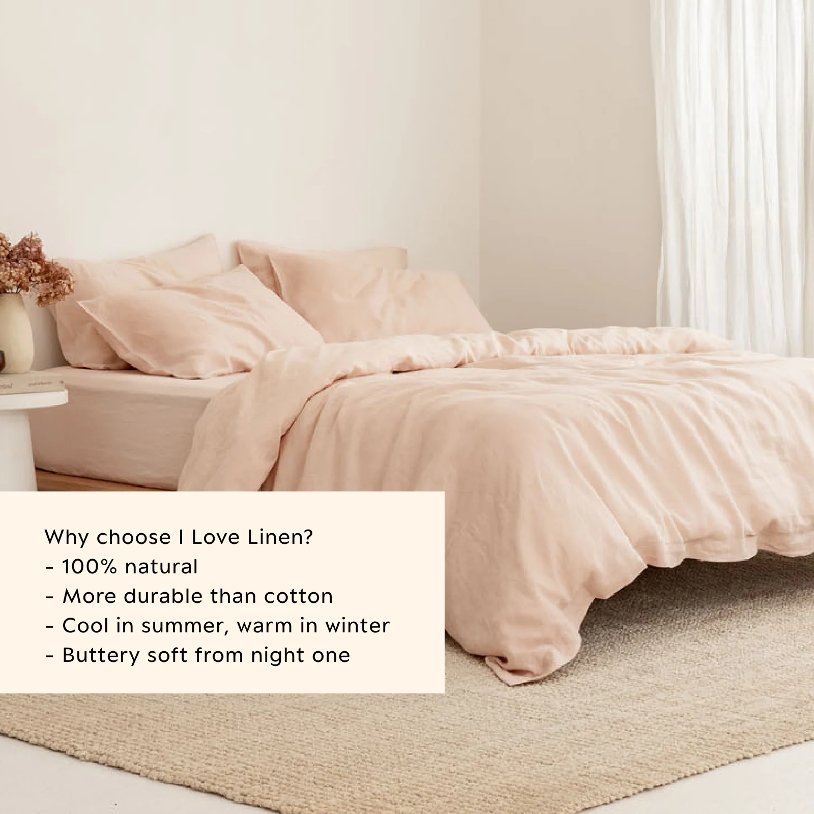 French Flax Linen Quilt Cover Set in Blush - Image 4
